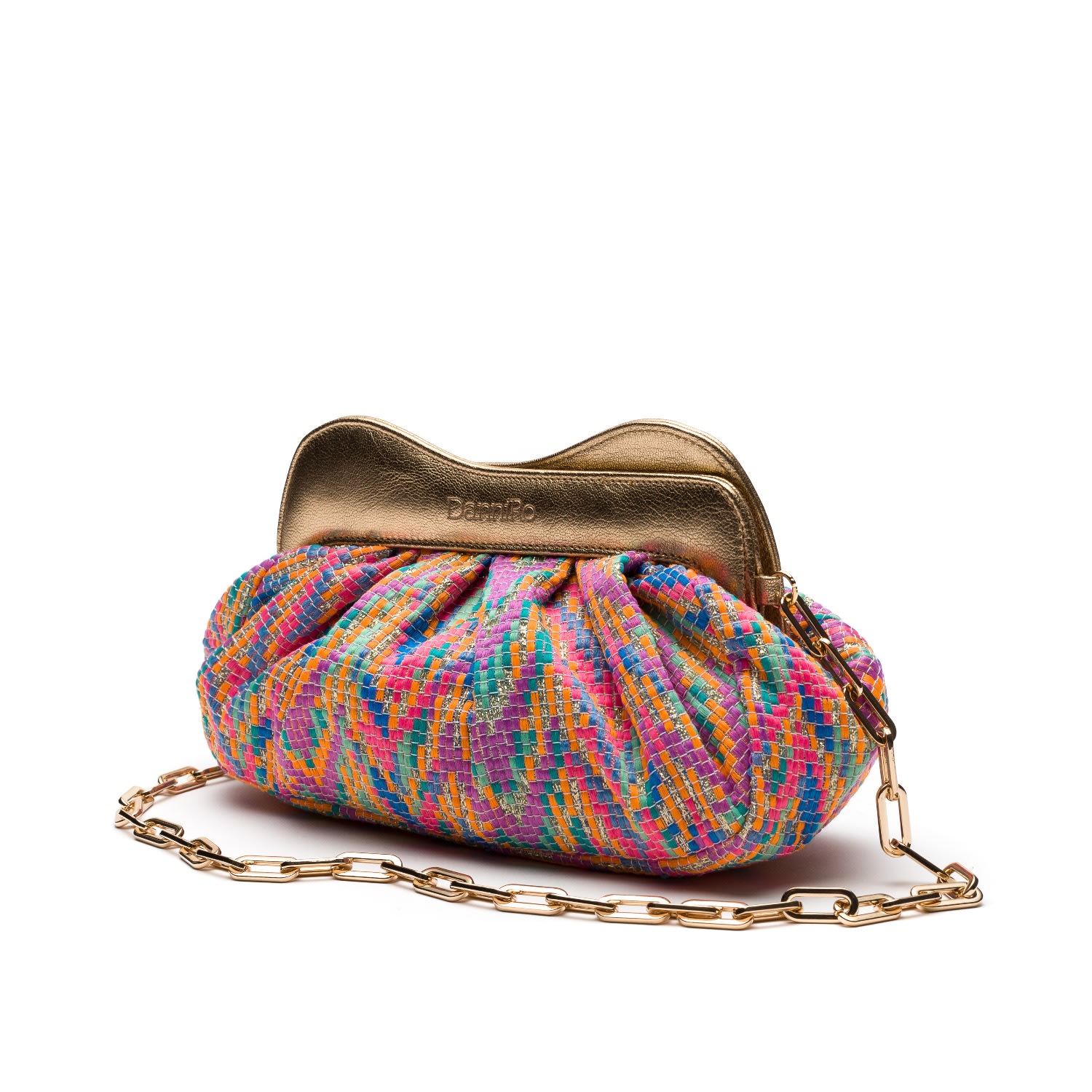 Danni Ro Women's Gold Lisbon Baby Clutch - Zig-zag Fabric In Multi