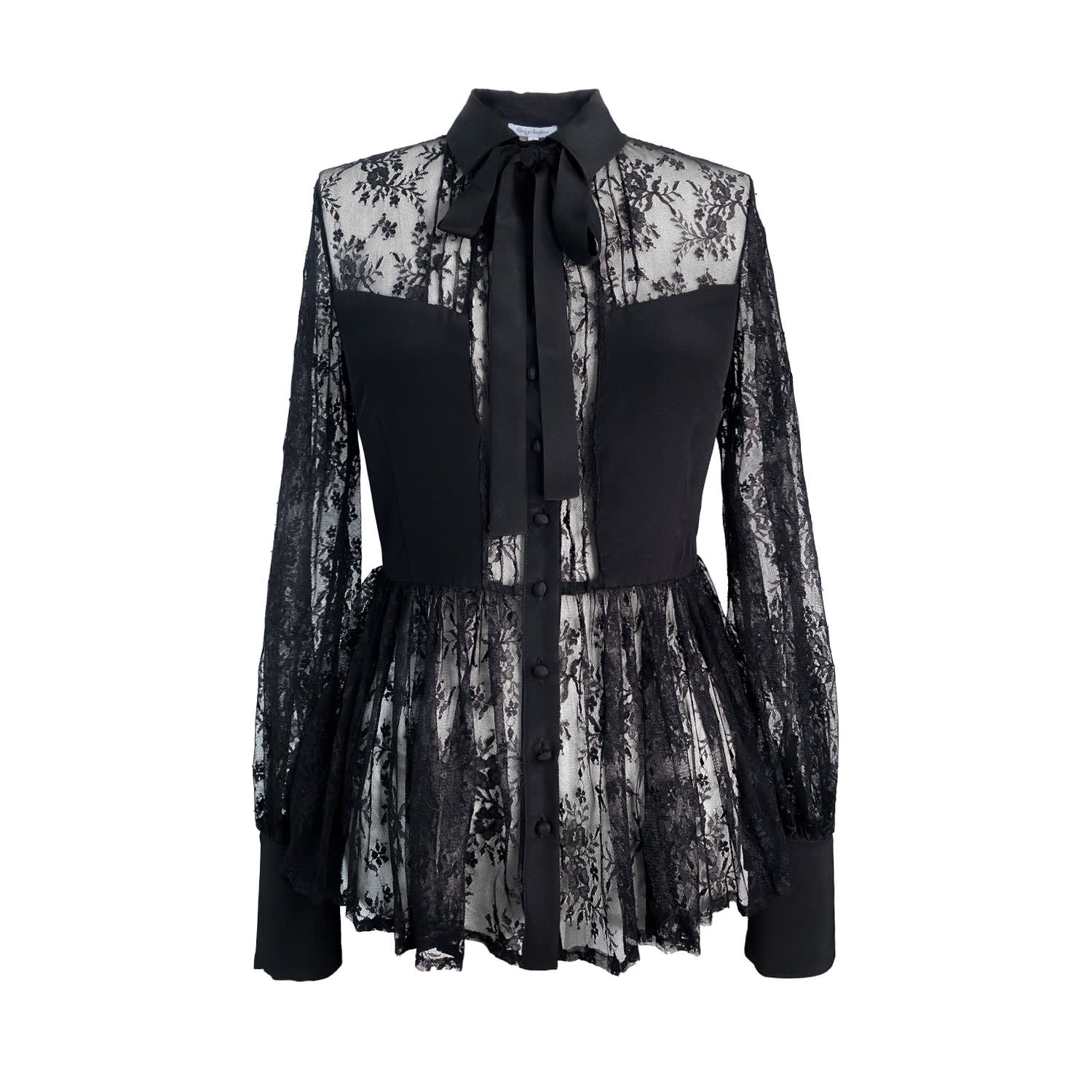 Solgo Atelier Women's Black Laelia Pleated Lace Blouse In Black