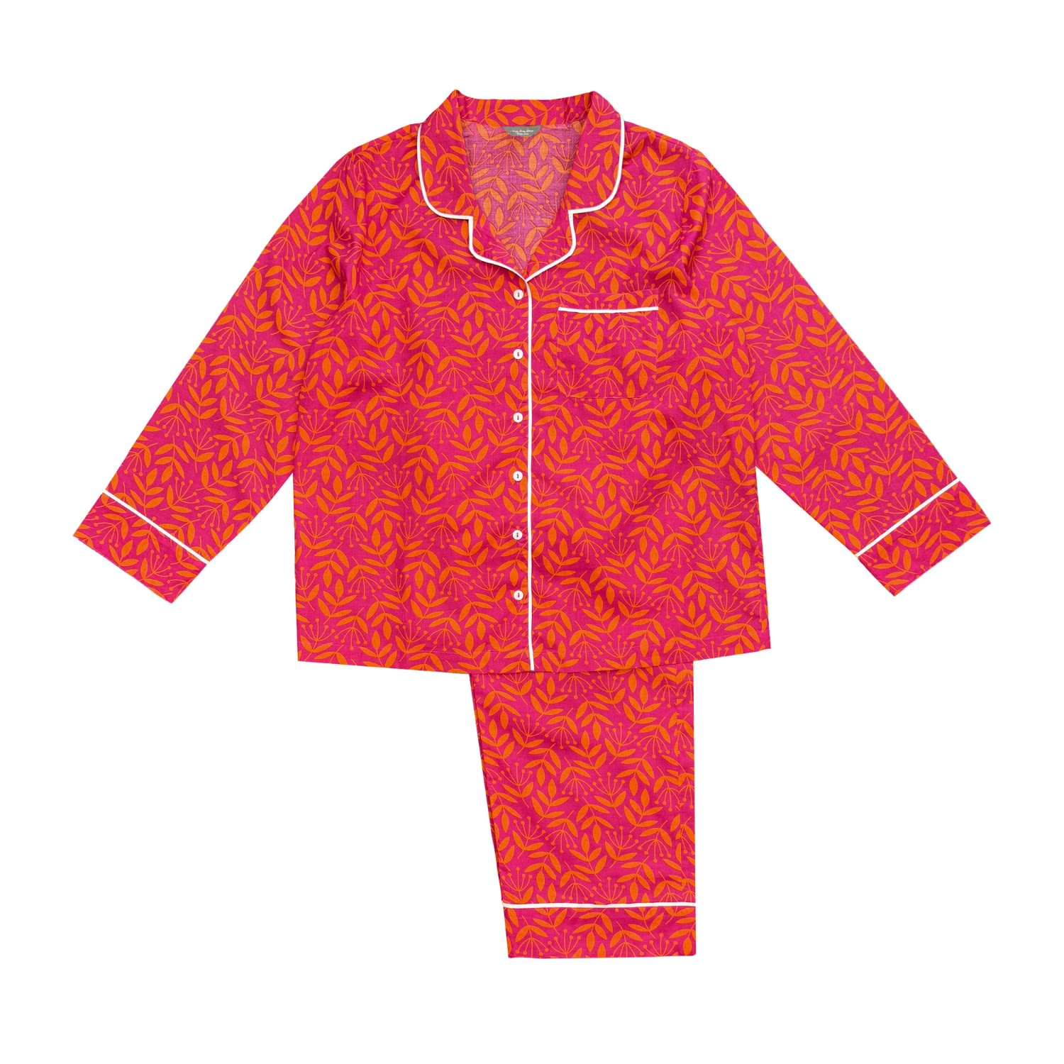 Lime Tree Design Women's Summer Meadow Magenta & Orange Cotton Pyjamas In Orange/purple