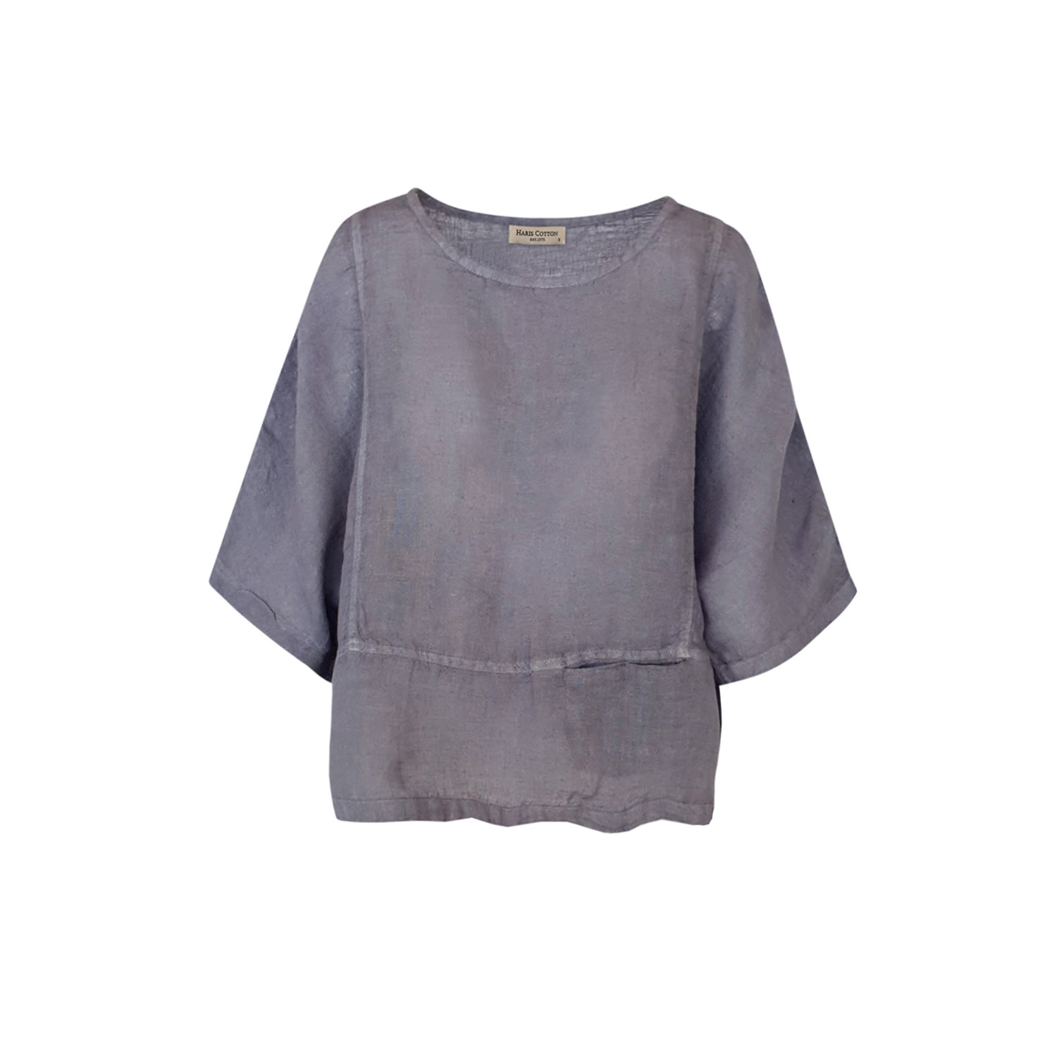 Haris Cotton Women's Round Neck Linen Blouse With Batwing Sleeve - Stone Grey In Grey