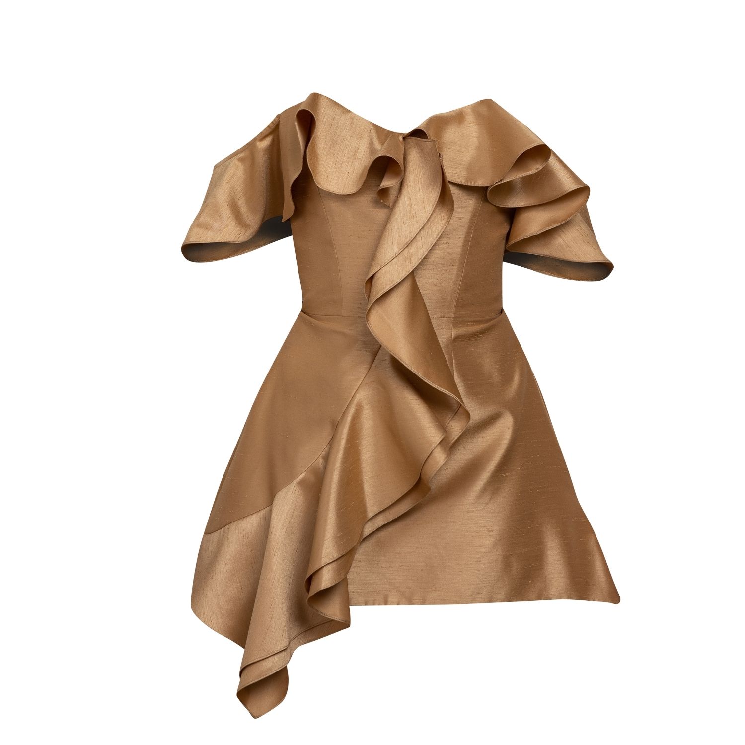 Cliche Reborn Women's Brown Mini Off Shoulder Dress With Ruffles In Caramel