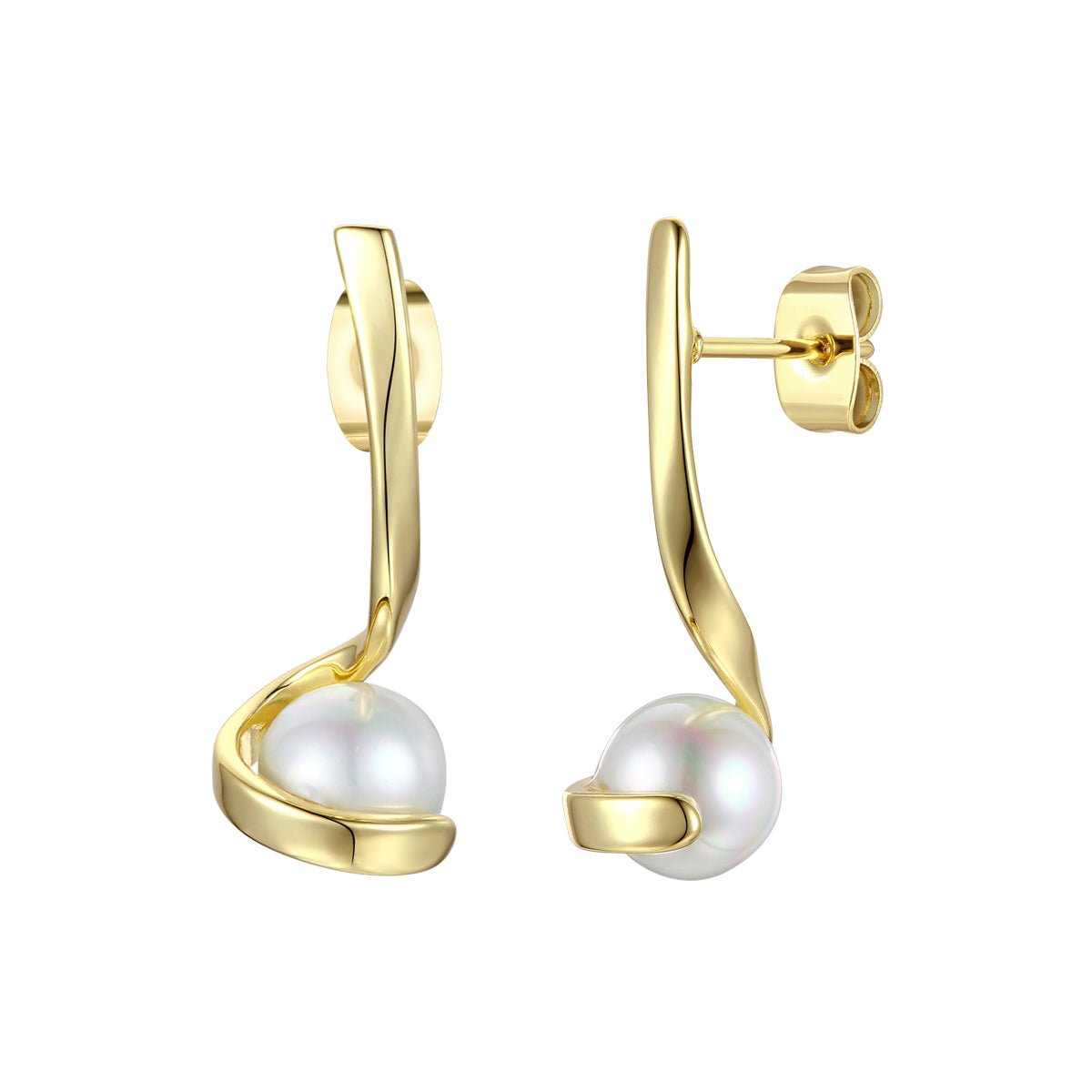 Women’s Gold / White Delphine Golden Ribbon Pearl Earrings Genevive Jewelry