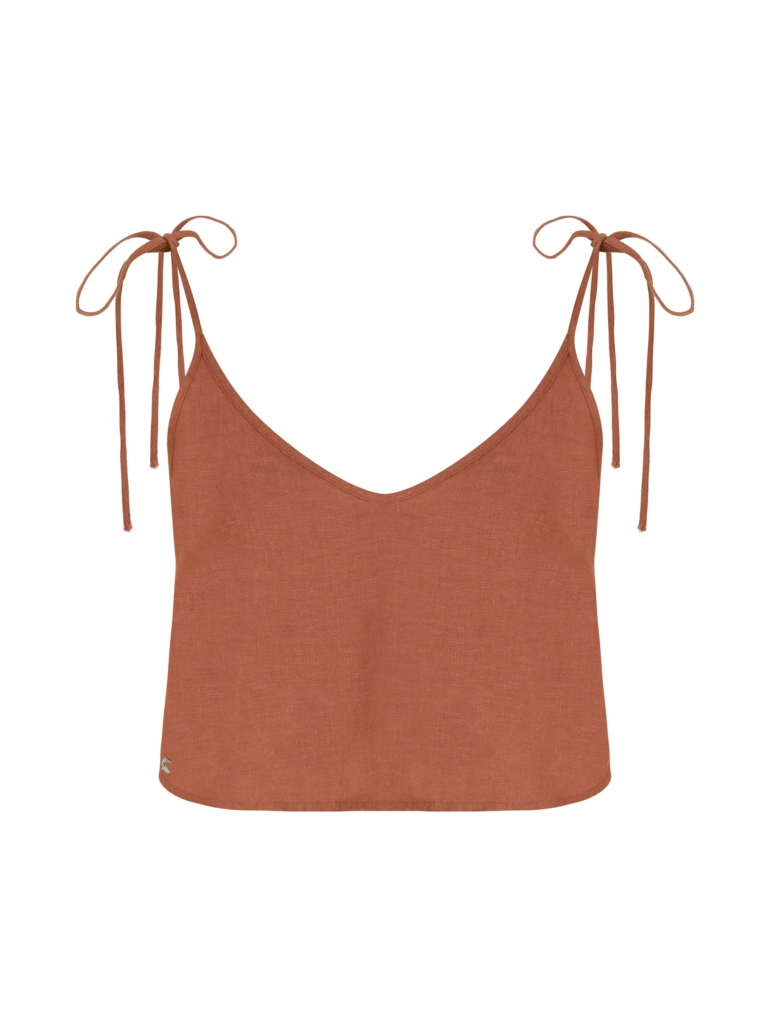 Dor Raw Luxury Women's Neutrals Across The River Linen Blouse - Terracotta