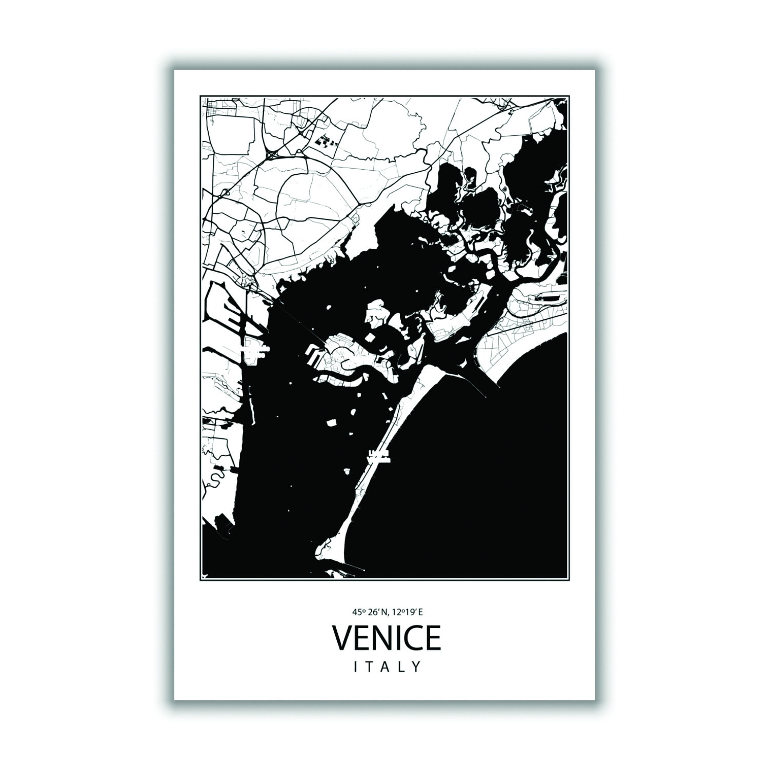 Black Map Of Venice Italy Medium Stanley Print House