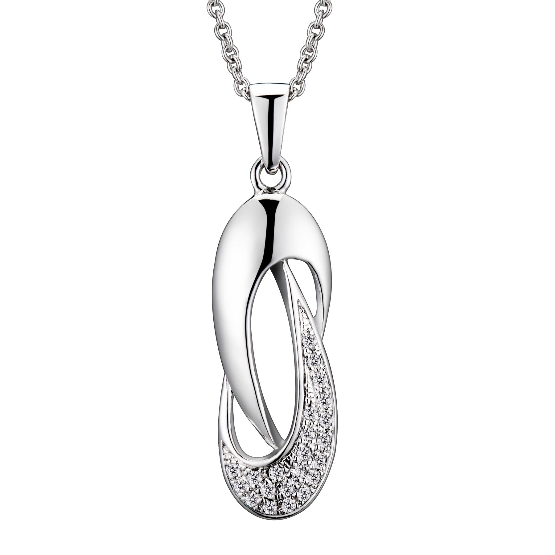 Genevive Jewelry Women's White / Silver Sterling Silver Clear Cubic Zirconia Overlap Necklace In Multi