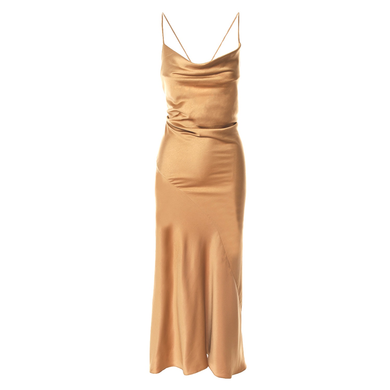 Tulum Cowl Neck Satin Ankle Dress In Gold | ROSERRY | Wolf & Badger