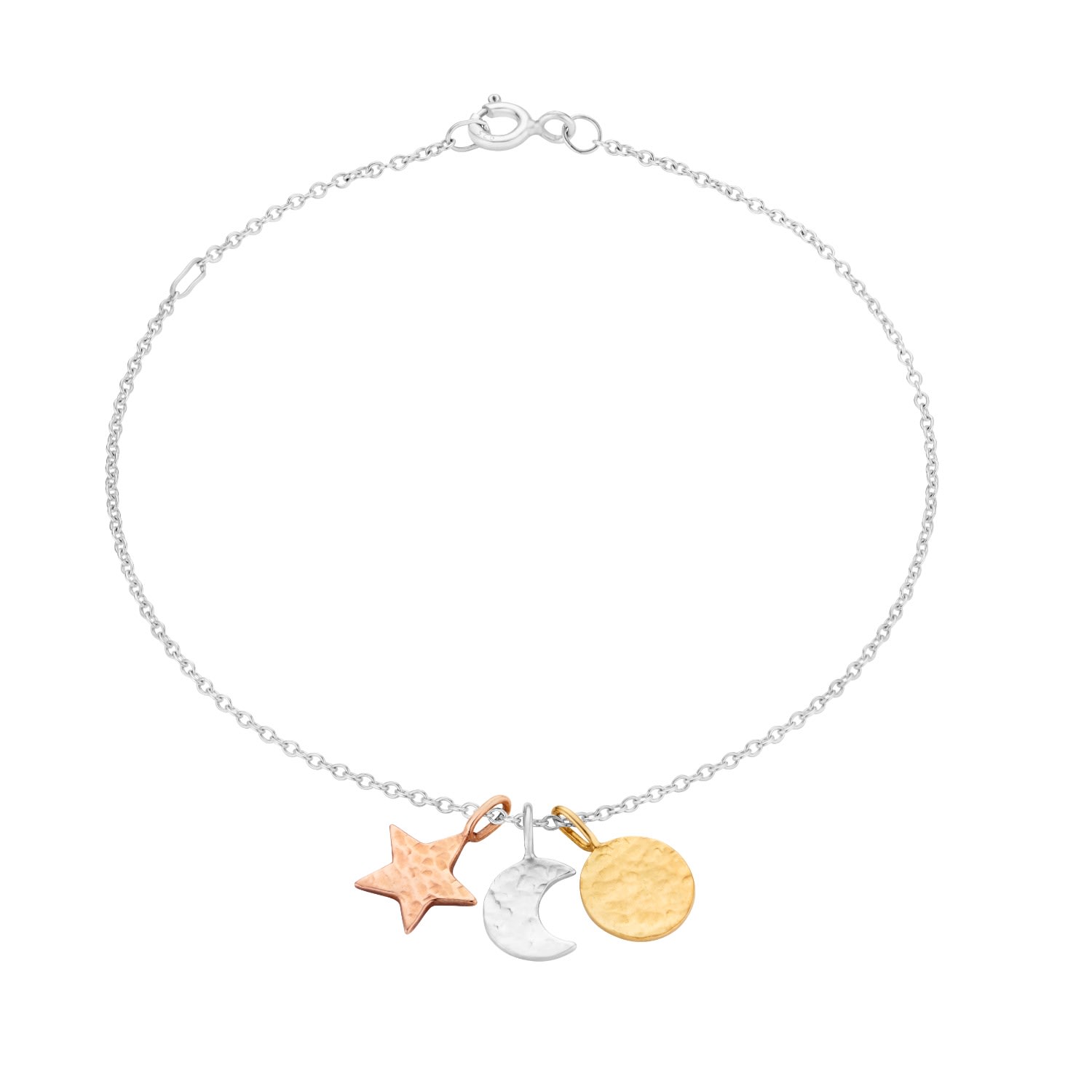 Posh Totty Designs Women's Silver Textured Mixed Gold Sun Moon & Star Bracelet In Metallic