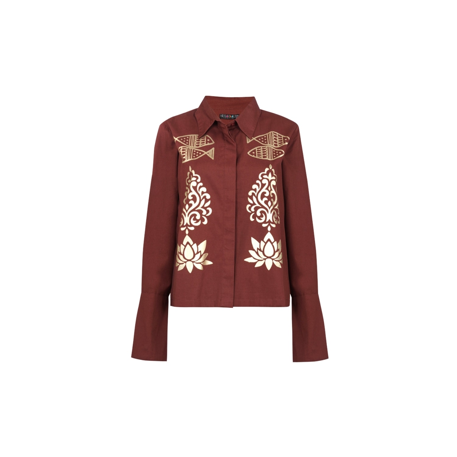 Nesavaali Women's Brown Boho-chic Tailored Brick Printed Shirt In Brown