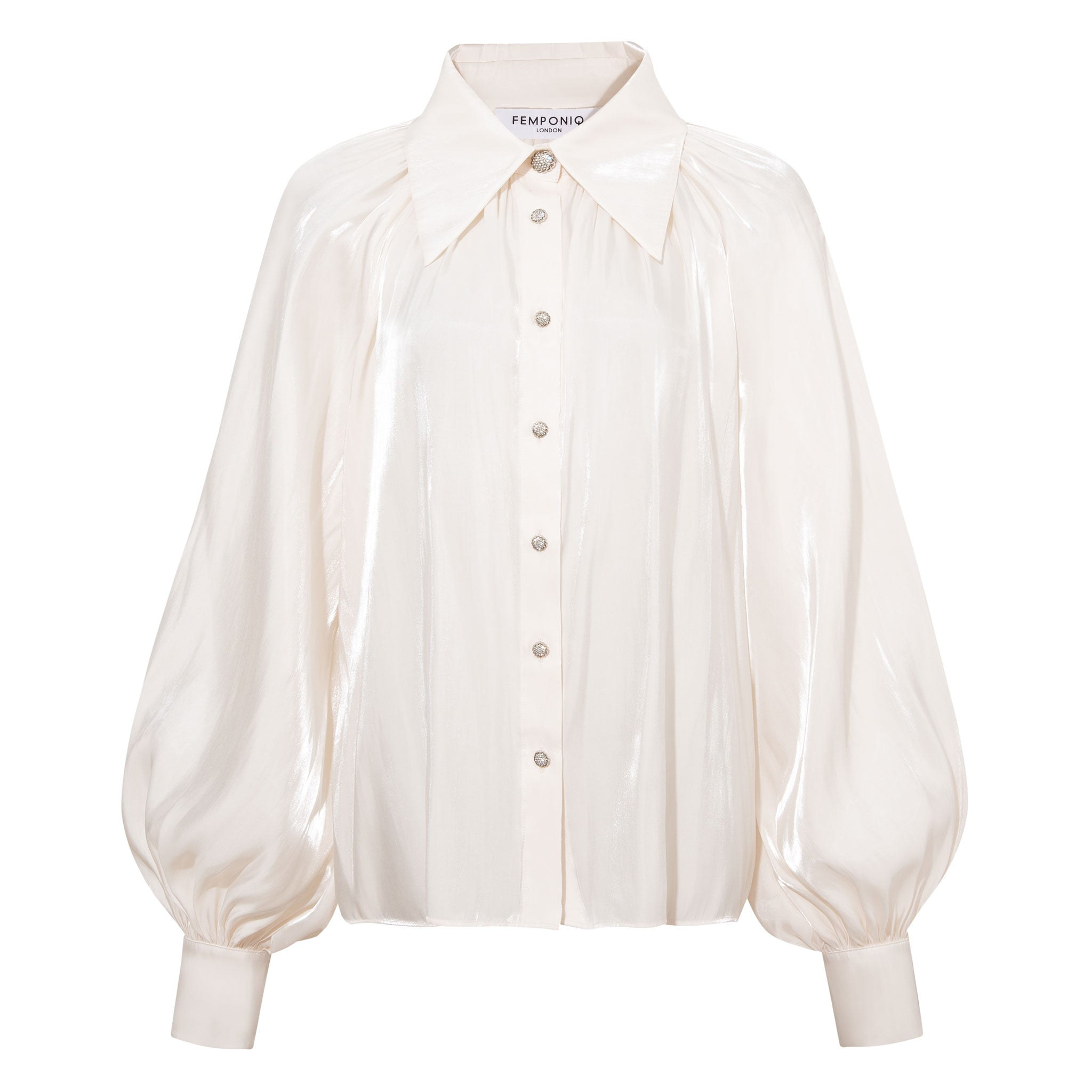 Femponiq Women's Gathered Neck Voluminous Raglan Sleeve Shirt - Pearl White In White