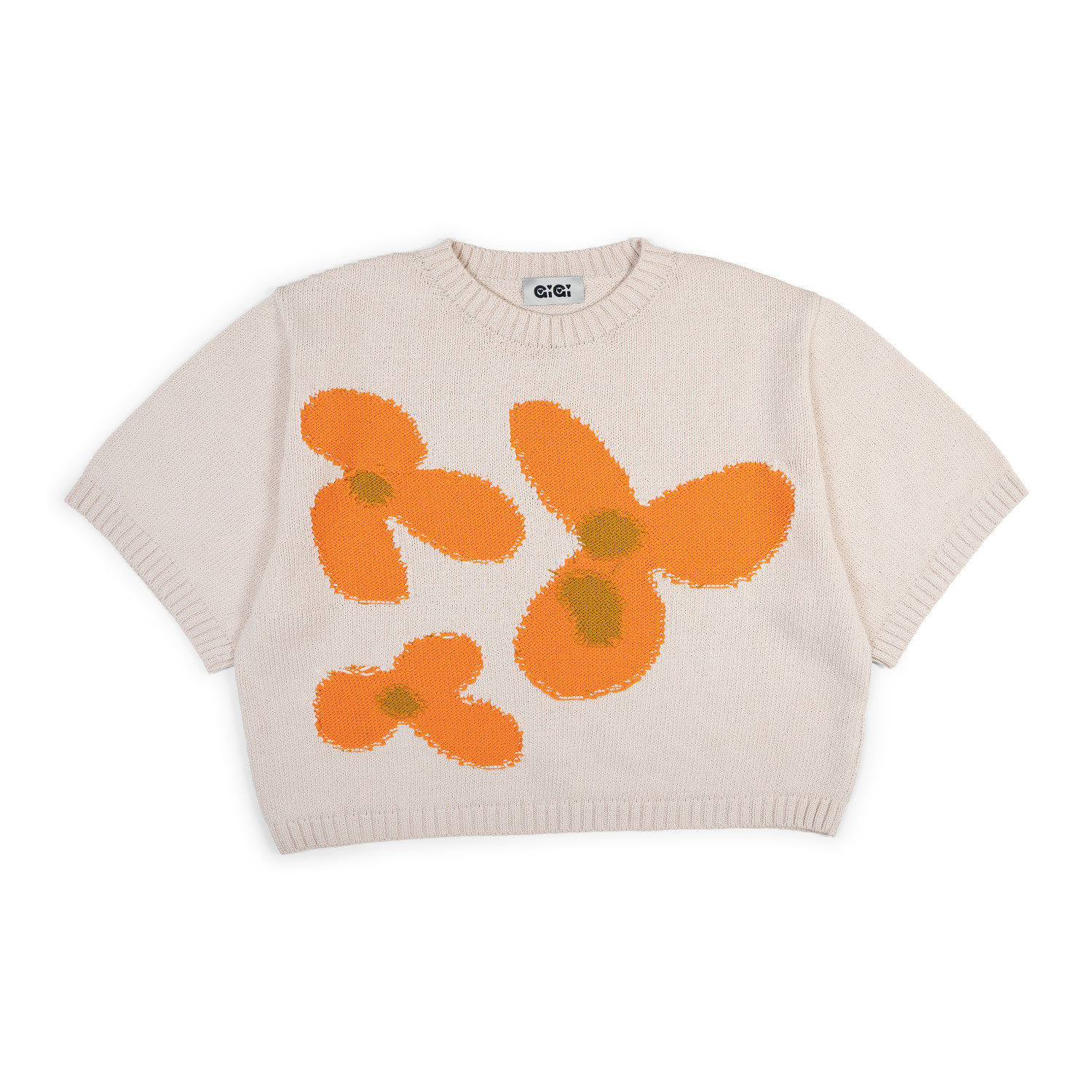 Gigi Knitwear Women's Neutrals Flower Cotton Knit T-shirt In Natural In Beige/orange/yellow