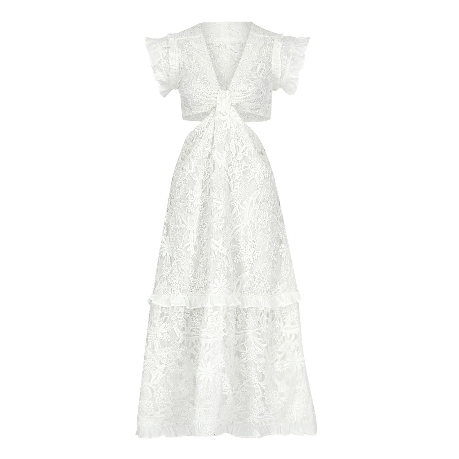 Women's White Fleuriste Midi Dresss | Extra Small | Alive New York City
