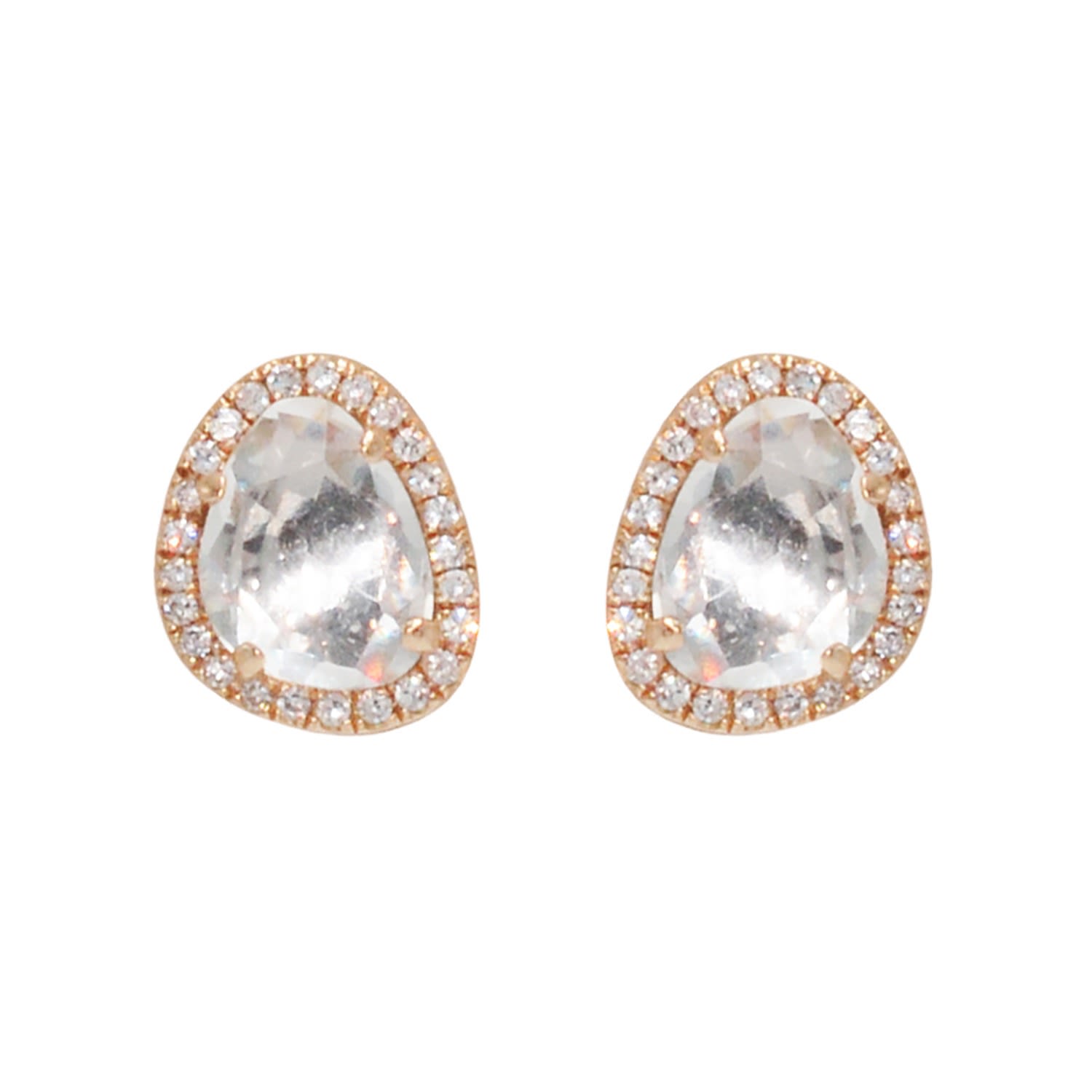 Women’s White Topaz Pebble Studs With Diamonds In Rose Gold Kamaria