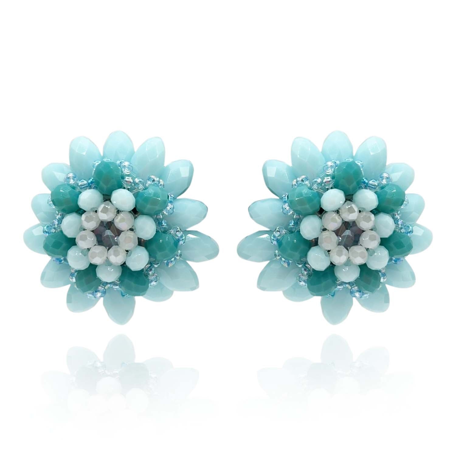 Michael Nash Jewelry Women's Light Blue Button Faceted Glass Bead Clip On Earring