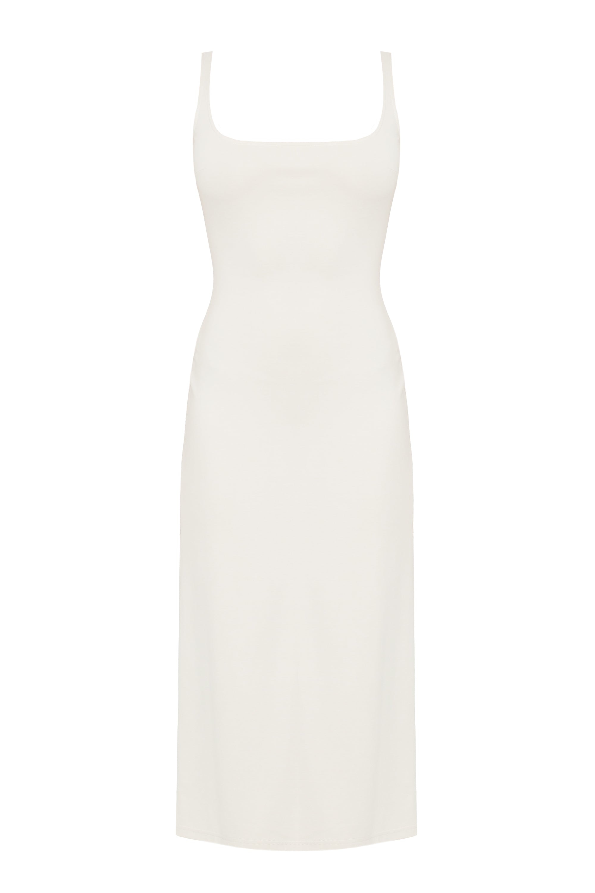 Undress Women's Neutrals / White Olivia Off-white Midi Bodycon Dress With Square Neckline