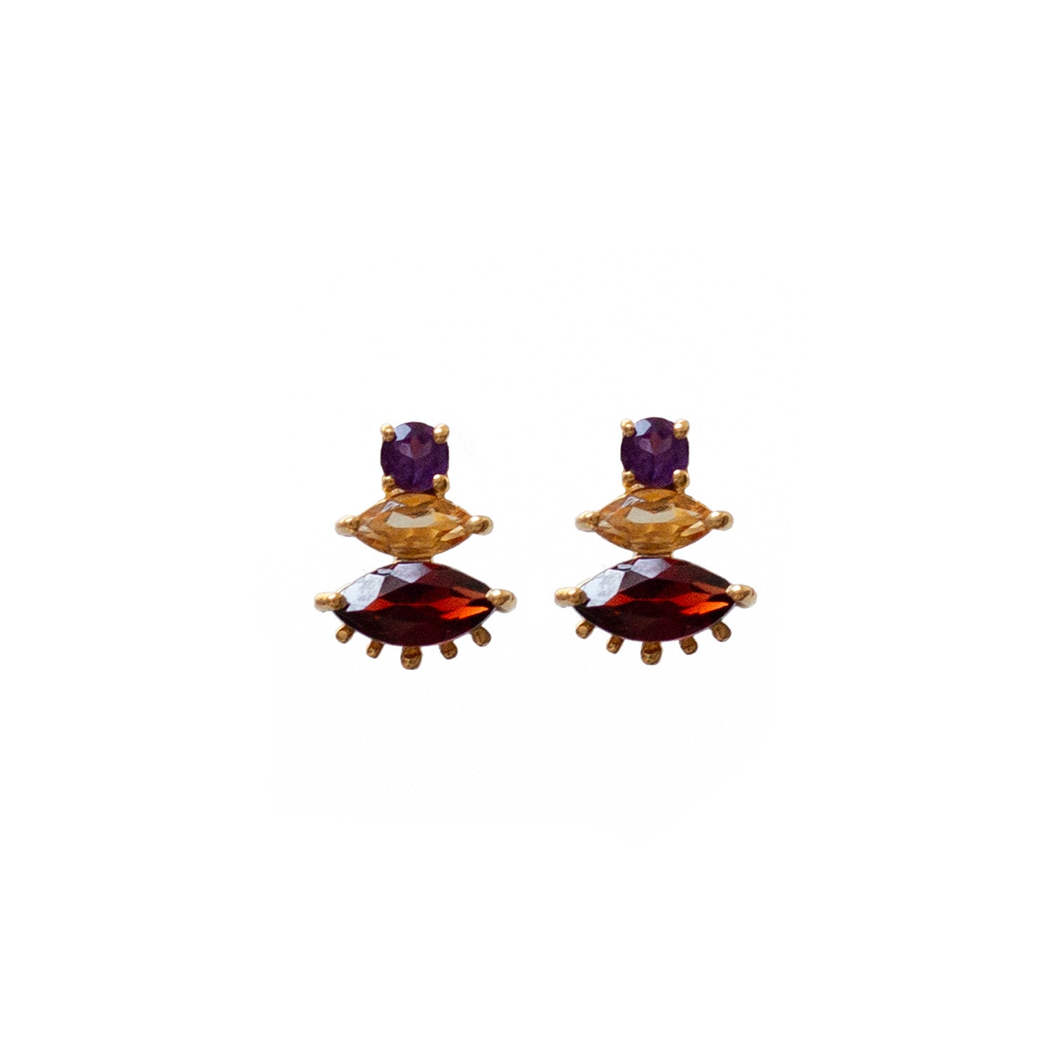 Mirabelle Jewellery Women's Gold / Red Trinity Garnet, Citrine & Amethyst On Vermeil Studs