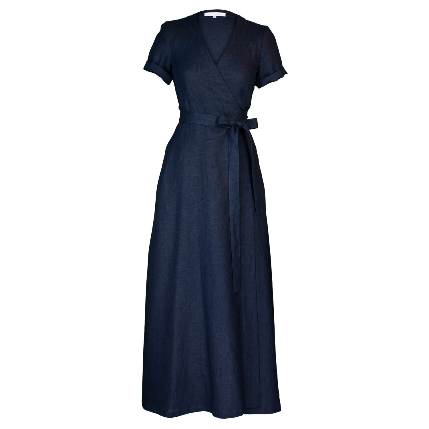 Women’s Elise Wrap Dress In Dark Blue Linen Small Luxe Hapsal