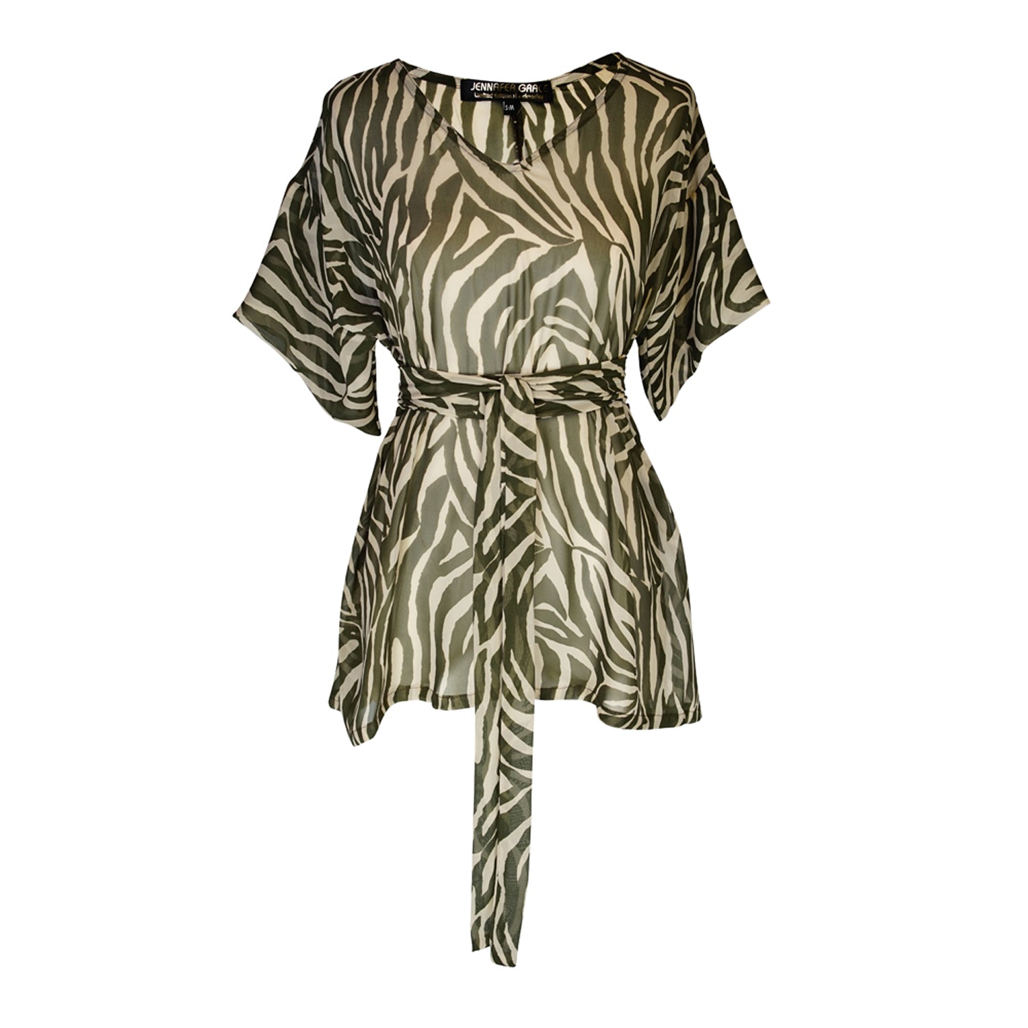 Jennafer Grace Women's Neutrals / Green Liana Safari Wrap Blouse Tunic In Green