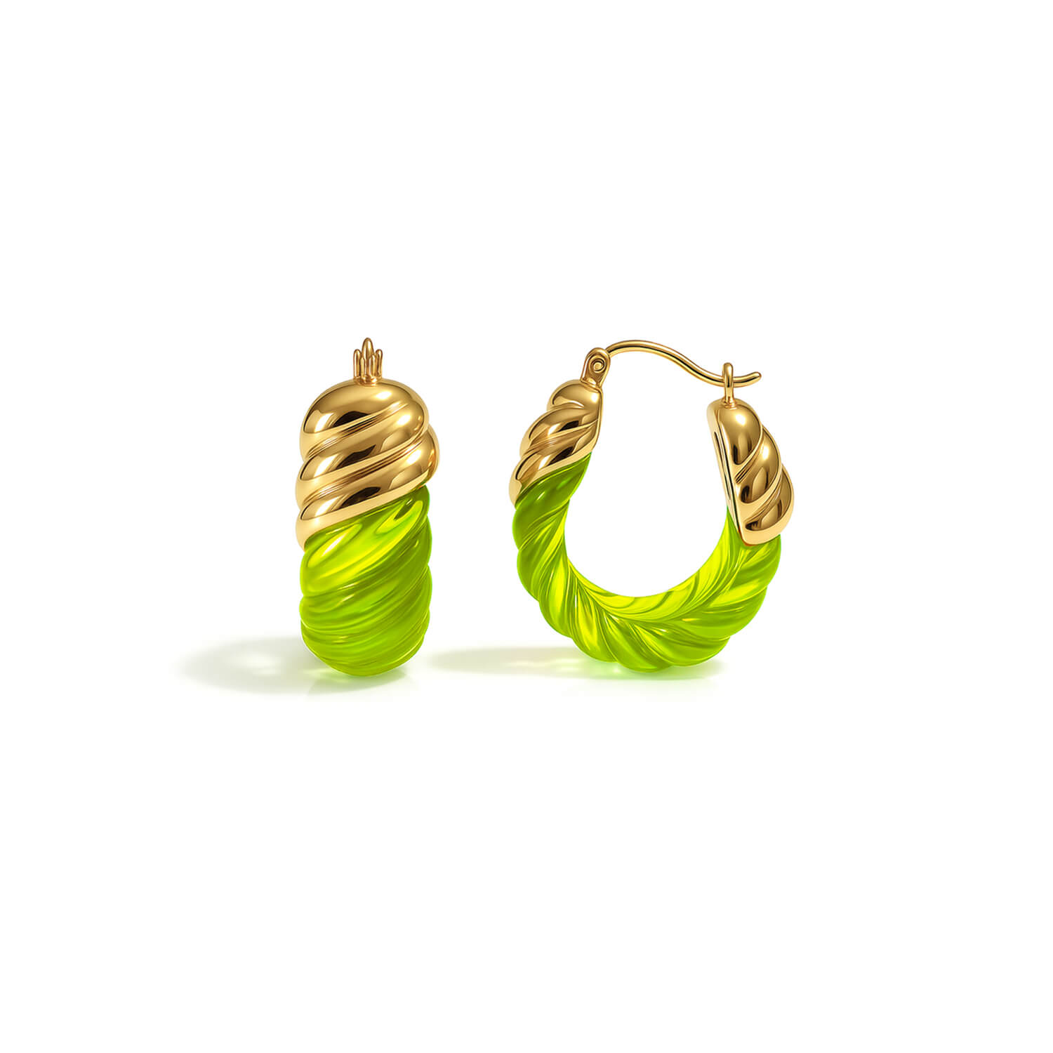 Gold & Honey Women's Gold / Green Peridot Rope Shrimp Lucite Birthstone Hoop Earrings