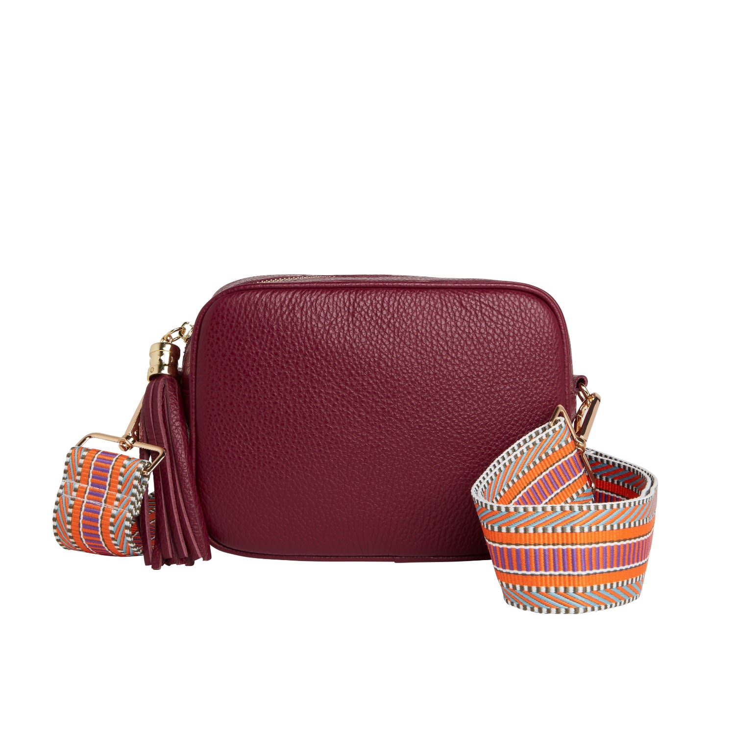 Betsy & Floss Women's Red Verona Crossbody Burgundy Tassel Bag With Orange Aztec Strap In Red