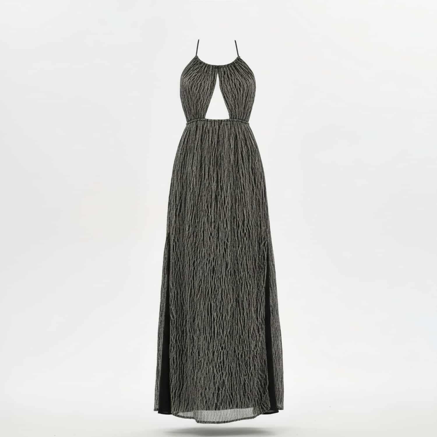 black boho formal dress Classy black boho inspired strappy maxi dress with floral embroidery on  front layer with optional georgette shrug main image 1