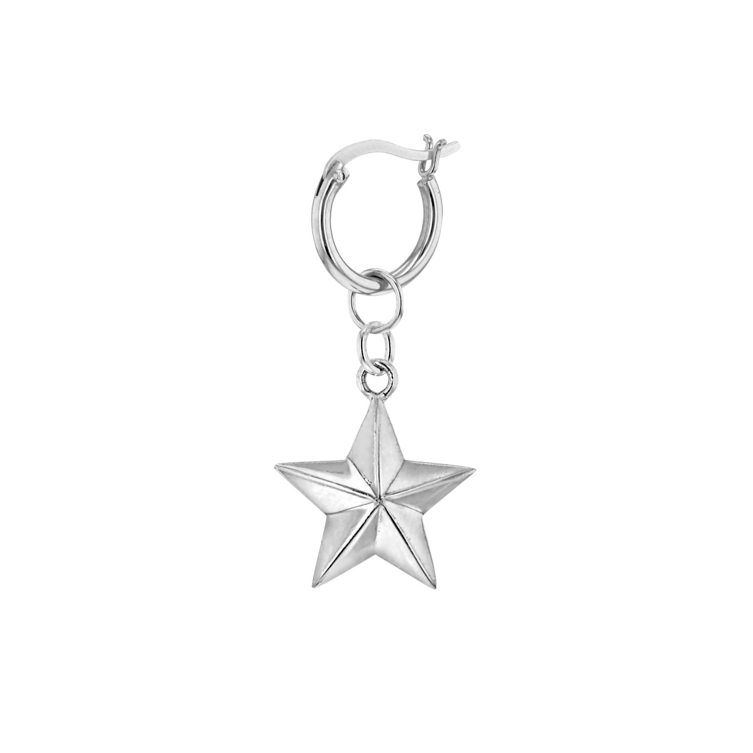 True Rocks Women's Sterling Silver & Rhodium Plated Star, Hung On A Sterling Silver Hoop Earring In Metallic