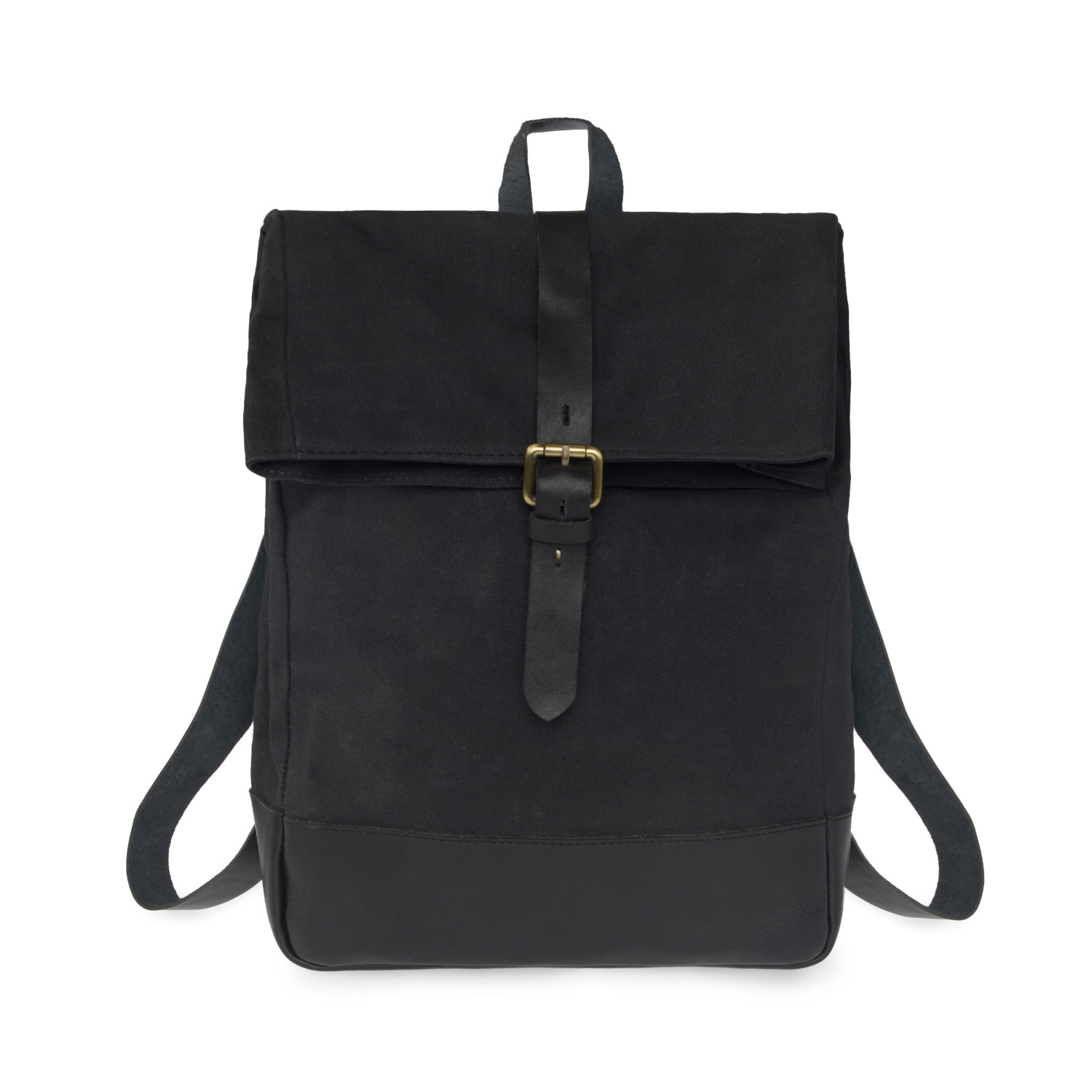 Canvas Leather Black Roll Top Backpack VIDA VIDA Wolf & Badger