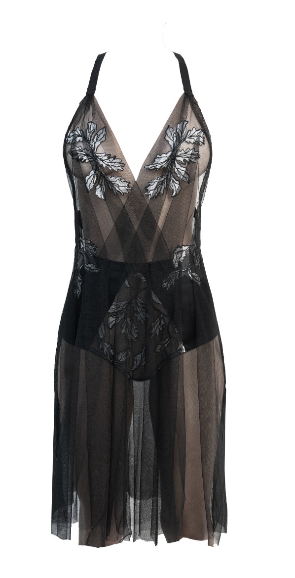 Carol Coelho Women's Black Angkor Sheer Tulle & Floral Applique Nightie