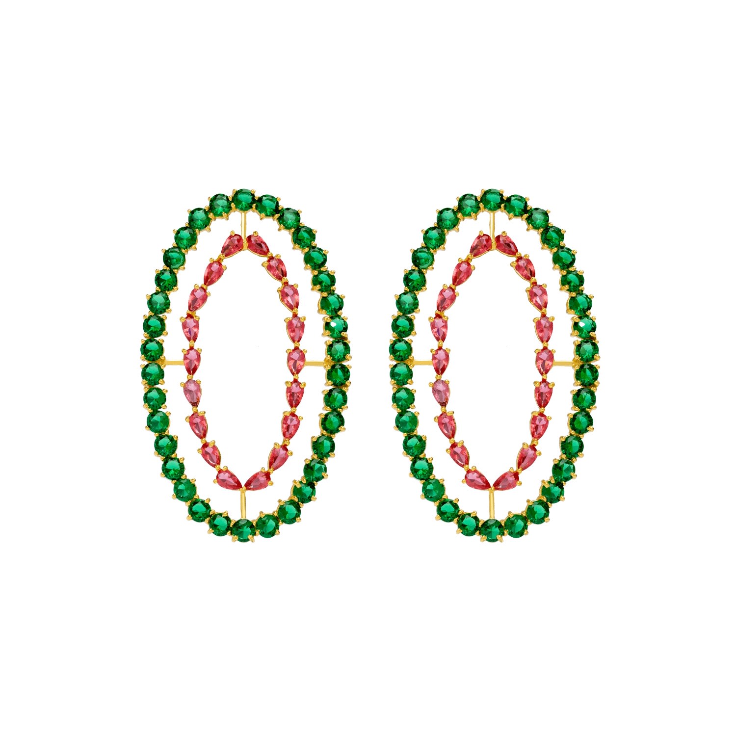 Women’s Gold / Green / Pink Fuchsia And Green Rivoli Earrings Lavani Jewels