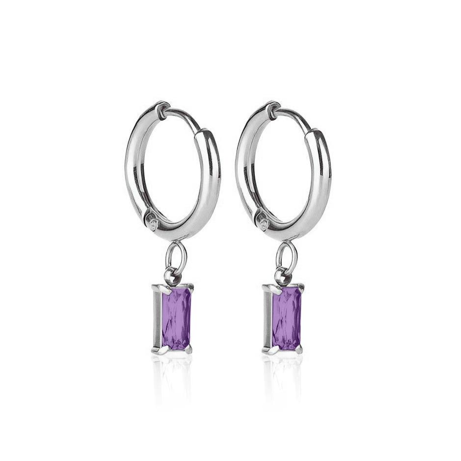 Ever Jewellery Women's Luxe Silver Amethyst Drop Huggie Earrings In Silver
