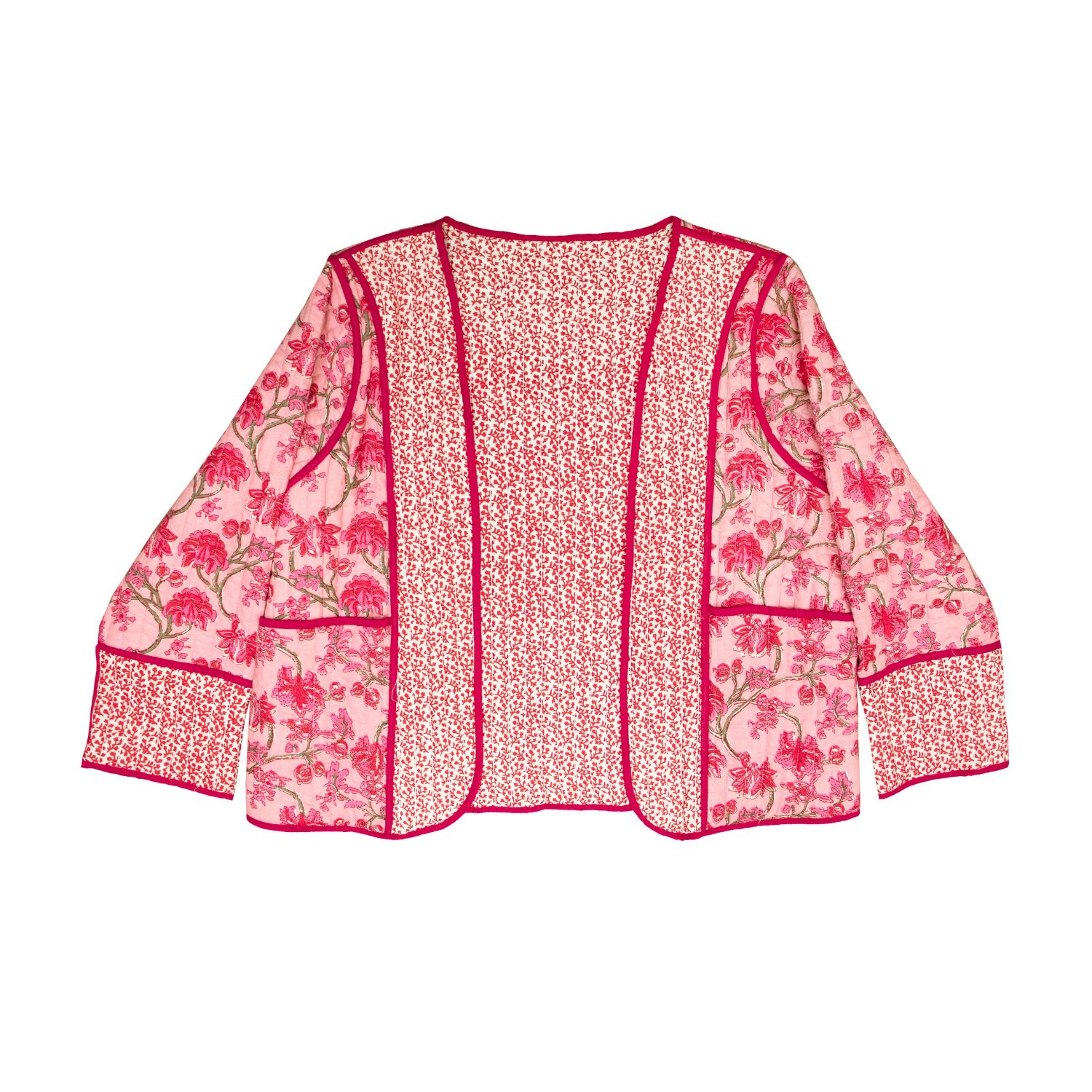 Inara Women's Pink / Purple Cherry Blossom Reversible Quilted Cotton Jacket In Multi