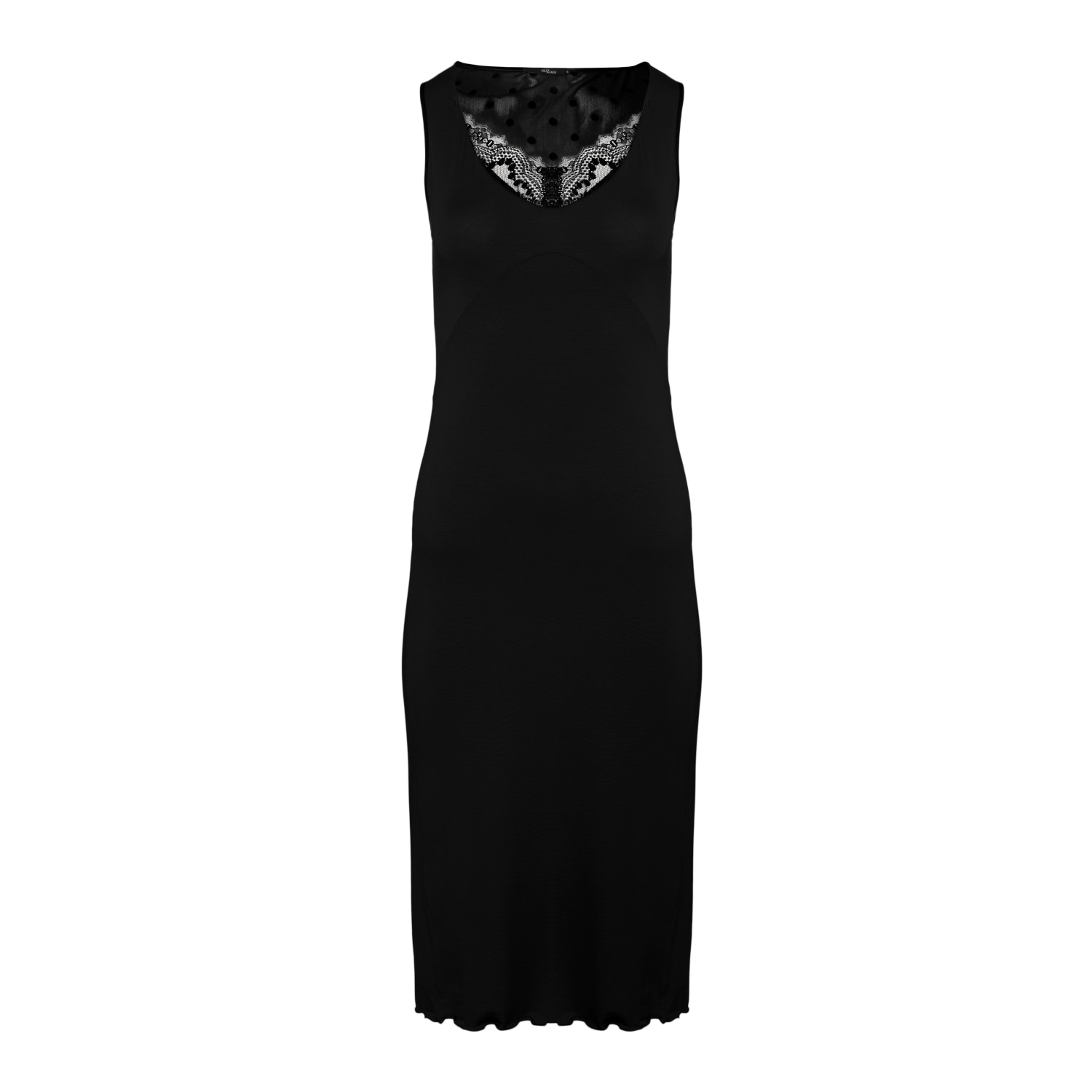 Women’s Black Sleeveless Nightdress Viscose & French Leavers Lace Small Oh!Zuza Night & Day