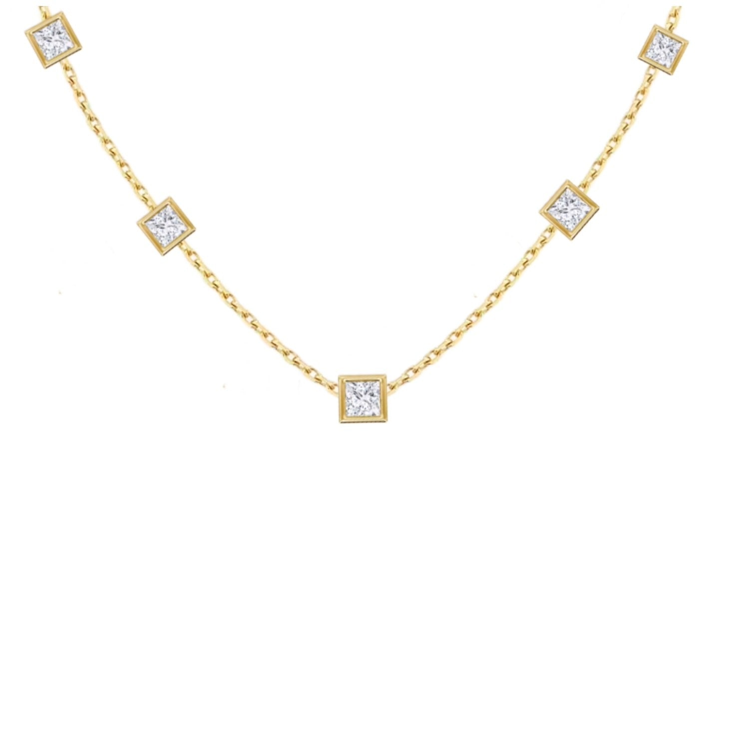 Lily Flo Jewellery Women's Gold Facet Drift Princess Cut Diamond Station Necklace