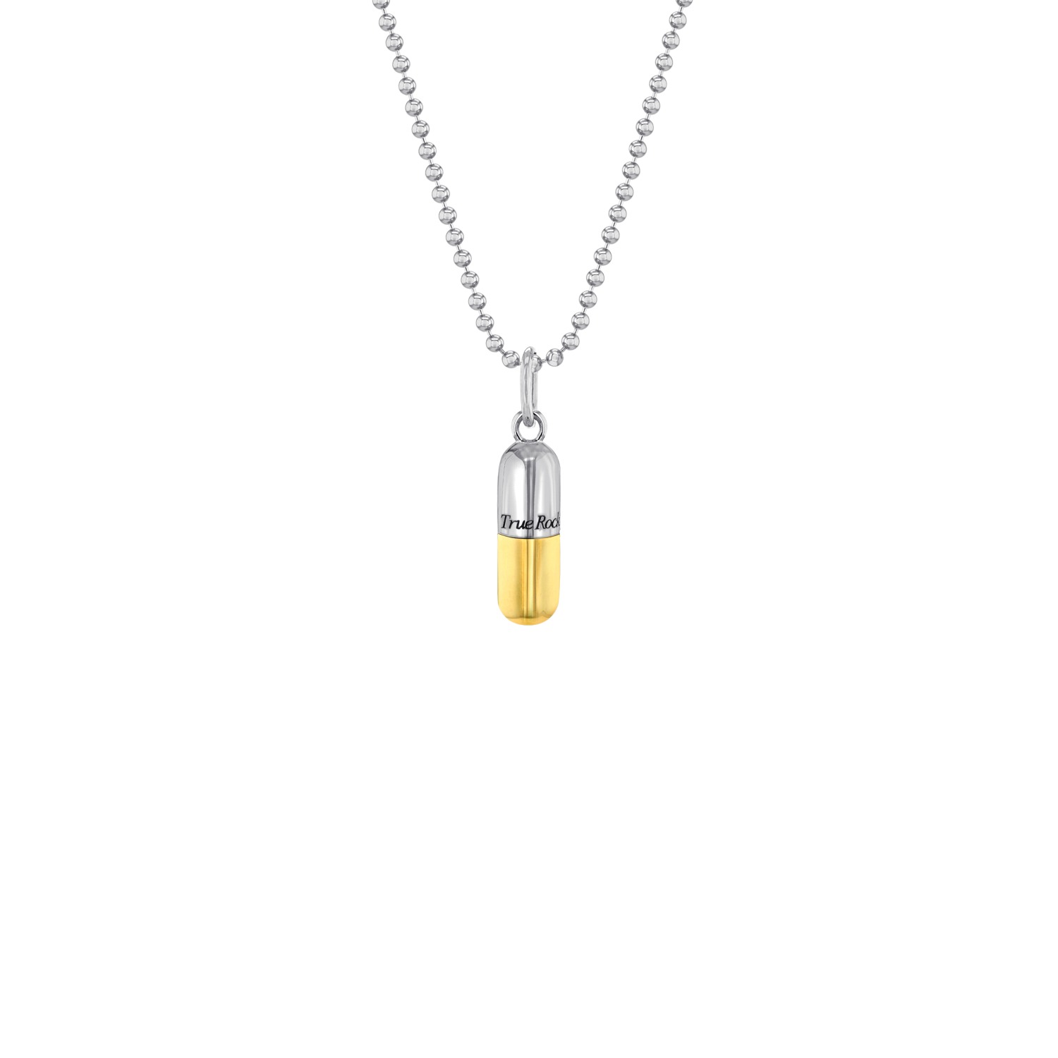 Men’s Silver / Gold Small Pill Pendant 2Tone Sterling Silver & 18Kt Gold-Plated On Silver Chain True Rocks