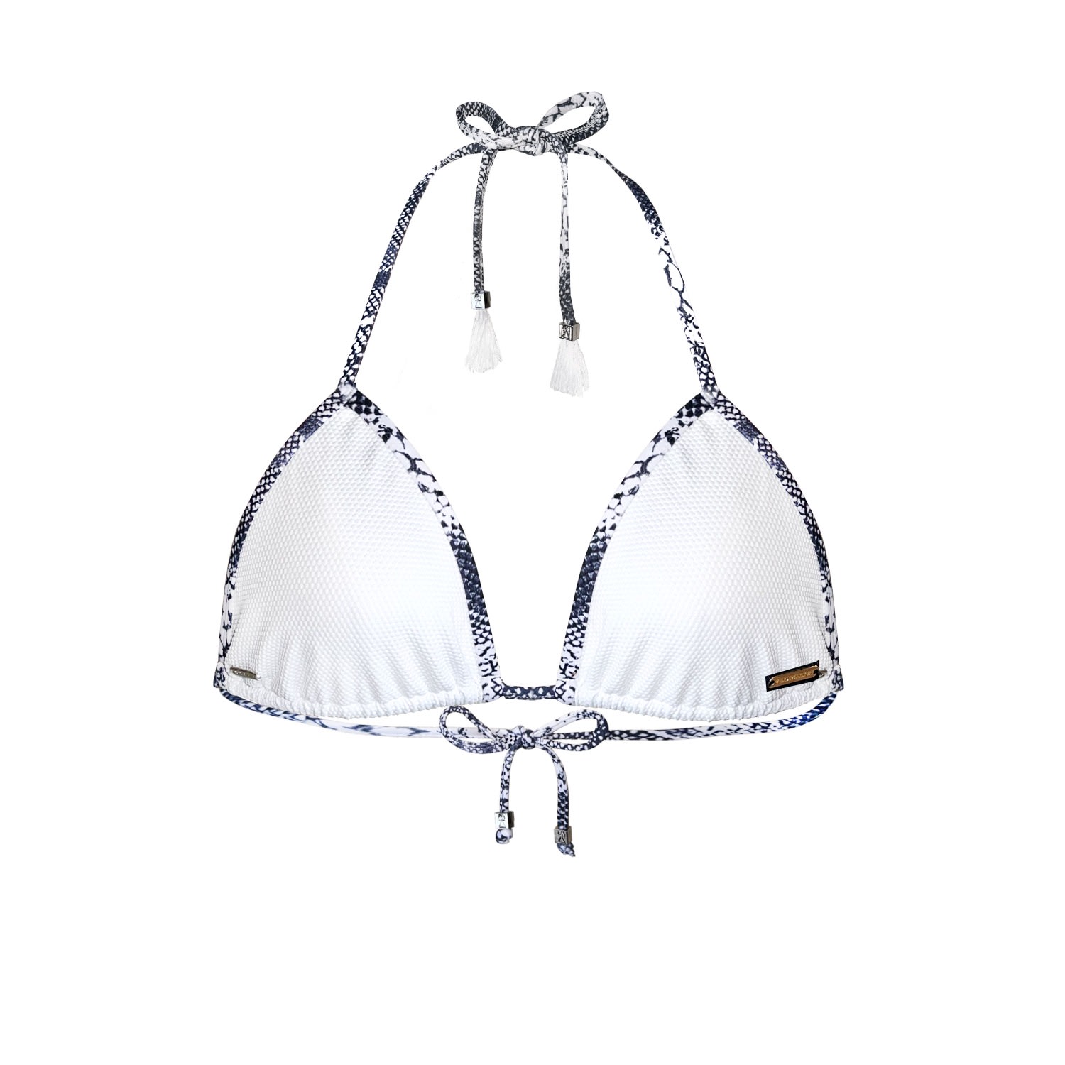 Deessa Ibiza Women's Grey / White White Textured Triangle Bikini Top With Snake Print Edges Tamara In Grey/white