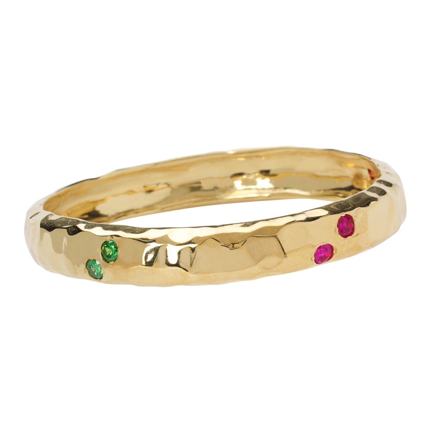 Women’s Green / Blue / Pink Rainbow Jewel Gold Textured Bangle Yaa Yaa London