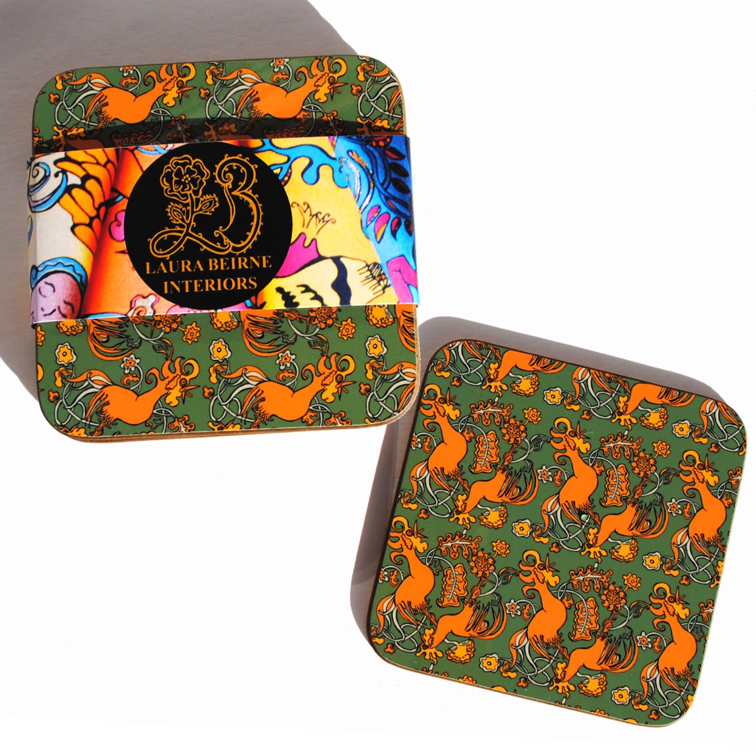 Laura B Interiors Set Of 6 The Green Country Chicken Coasters In Multi