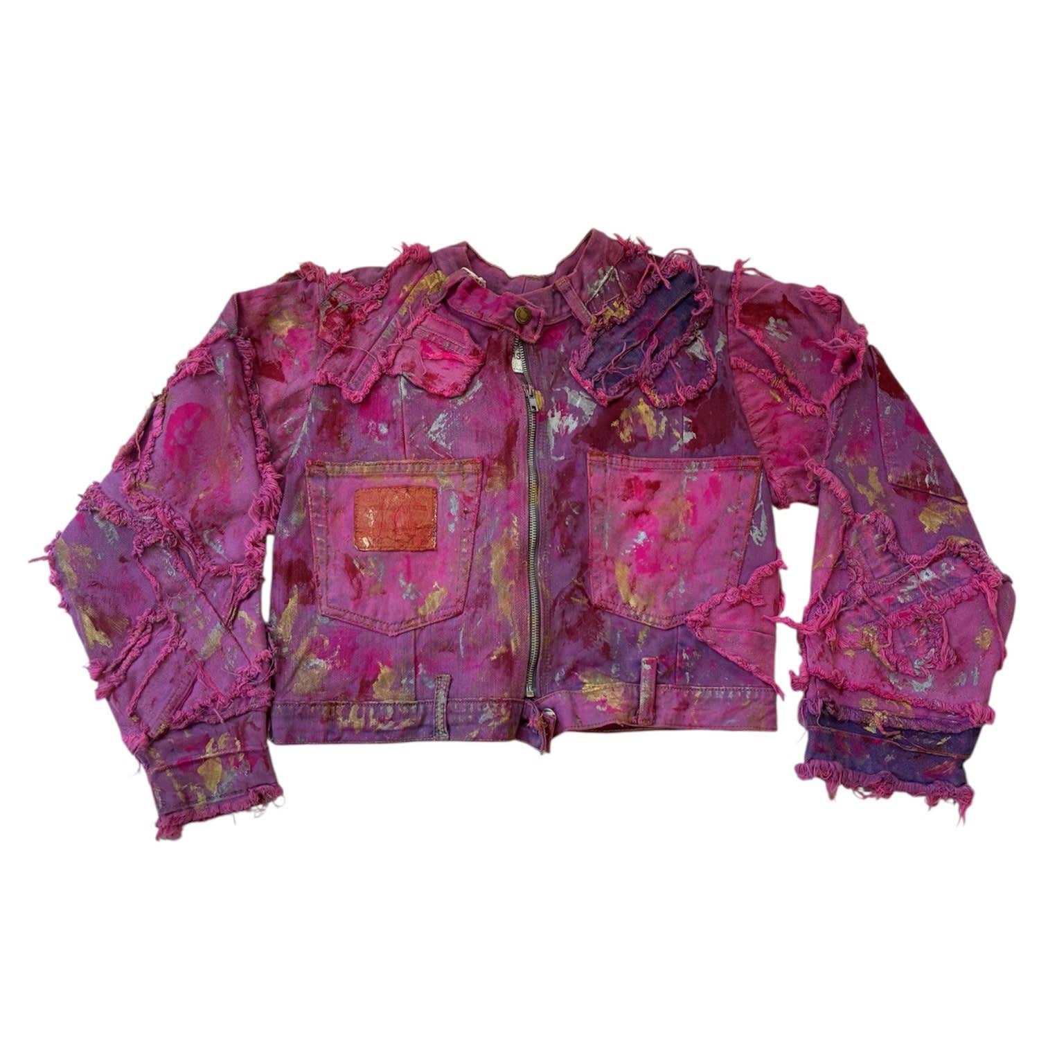 Men's Wearable Ruins Pink Shredded Denim Crop Jacket | Large | Zastastudio