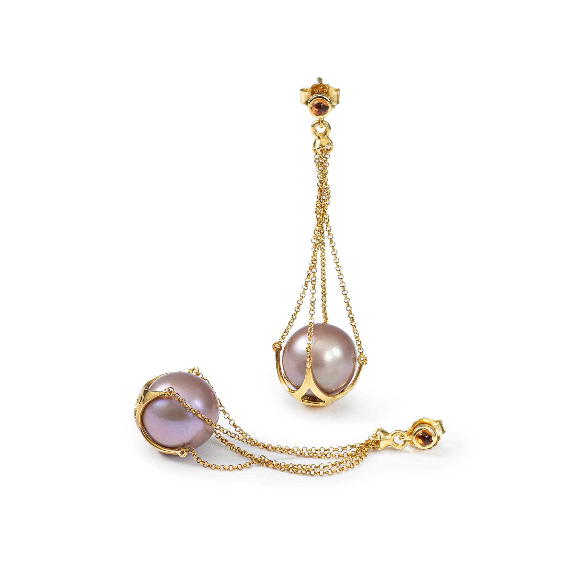 Women’s Gold / Pink / Purple Lune Purple Pearl & Orange Sapphire Earrings German Kabirski