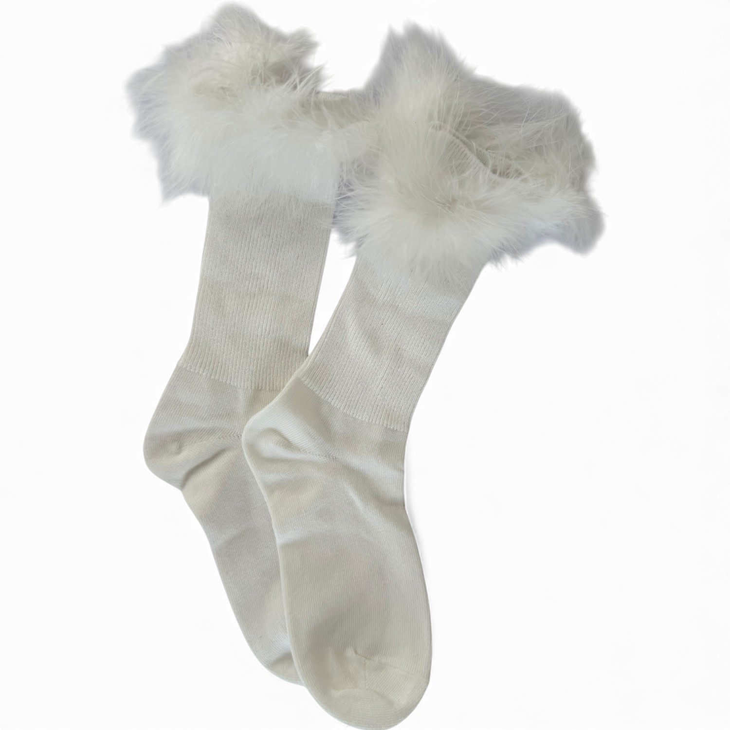 High Heel Jungle By Kathryn Eisman Women's Frou-frou Faux Fur Trim Combed Cotton Socks White