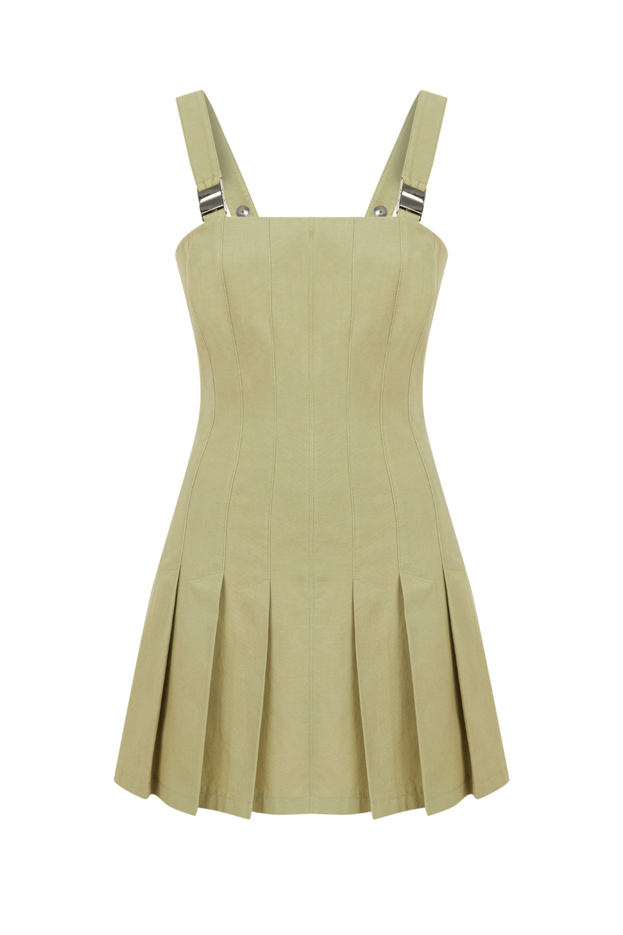 NOCTURNE WOMEN'S GREEN PLEATED MINI DRESS - OLIVE