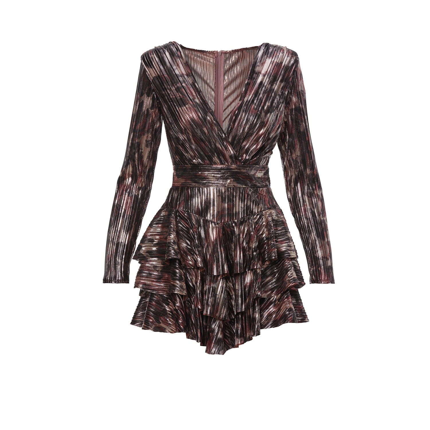 Women’s Shimmery Printed Mini Dress With Ruffles Small Bluzat