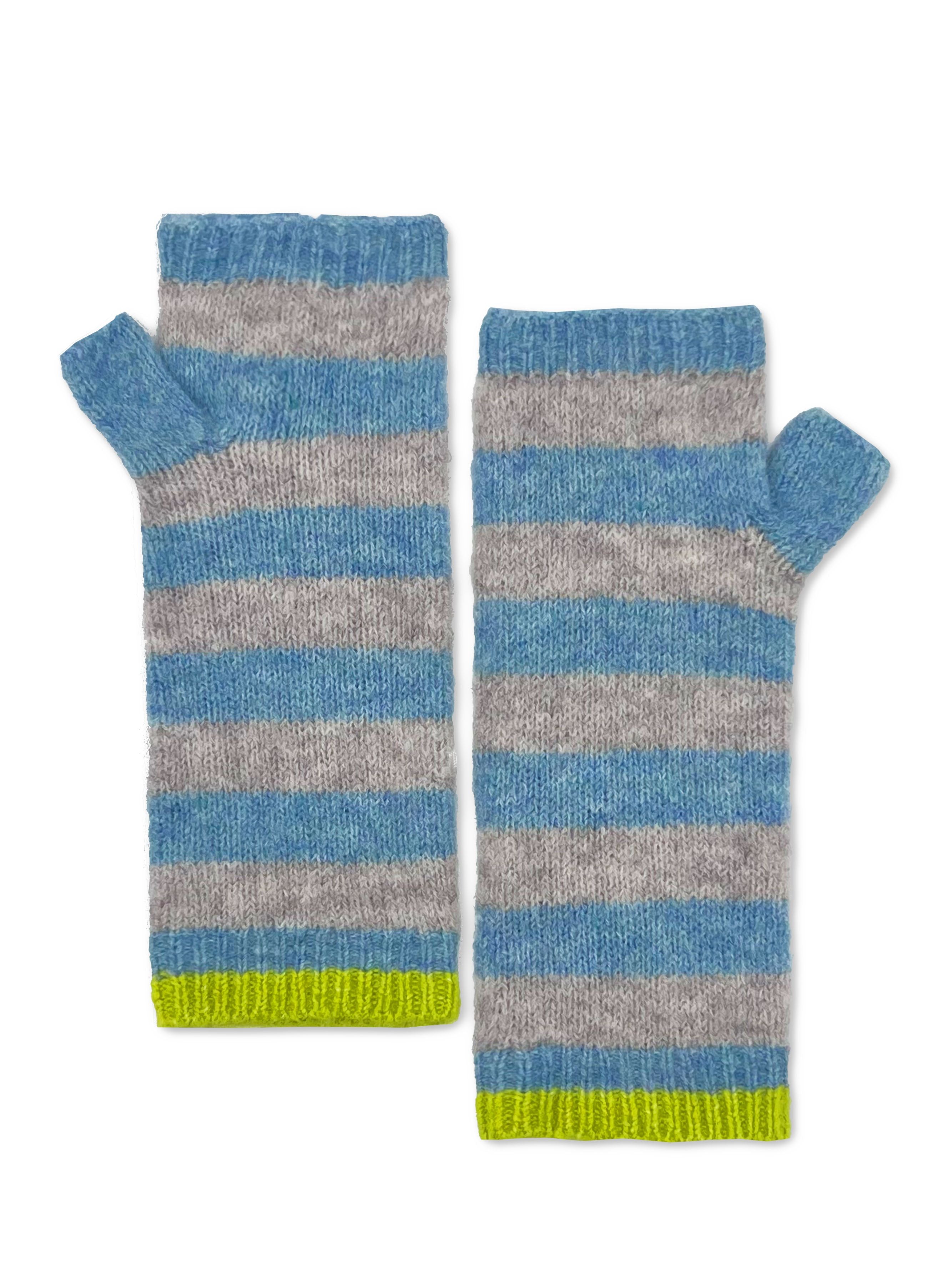 Women’s Green / Black / Blue Farah Knitted Stripe Wristwarmer-Duck Egg One Size Nooki Design