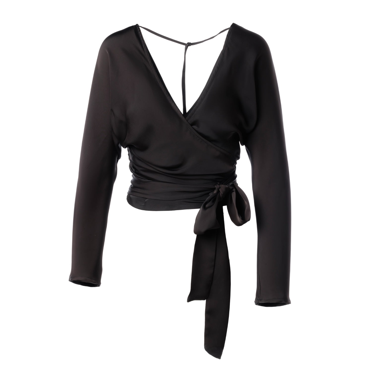 Concept A Trois Women's Black Wrap Top With Long Raglan Sleeves In Black