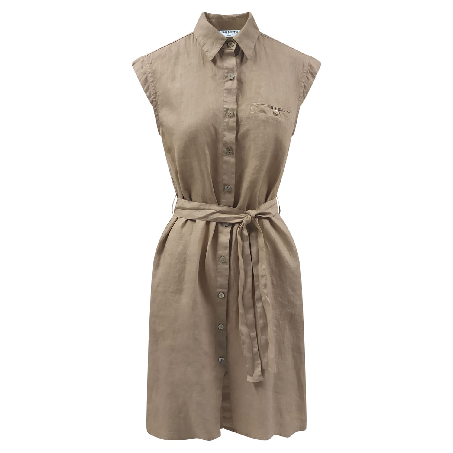 Haris Cotton Women's Neutrals Sleeveless Linen Shirt Dress With Belt Beach Sand