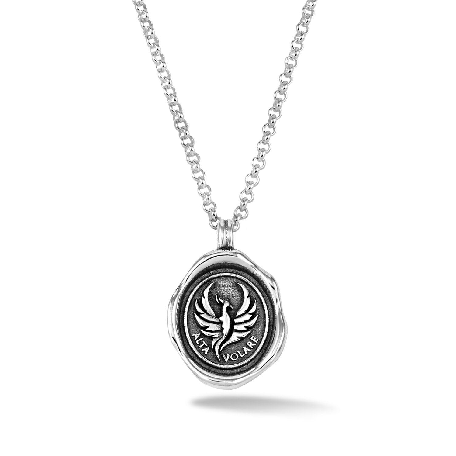 Dower & Hall Men's Fly High Phoenix Talisman Necklace In Sterling Silver In Metallic