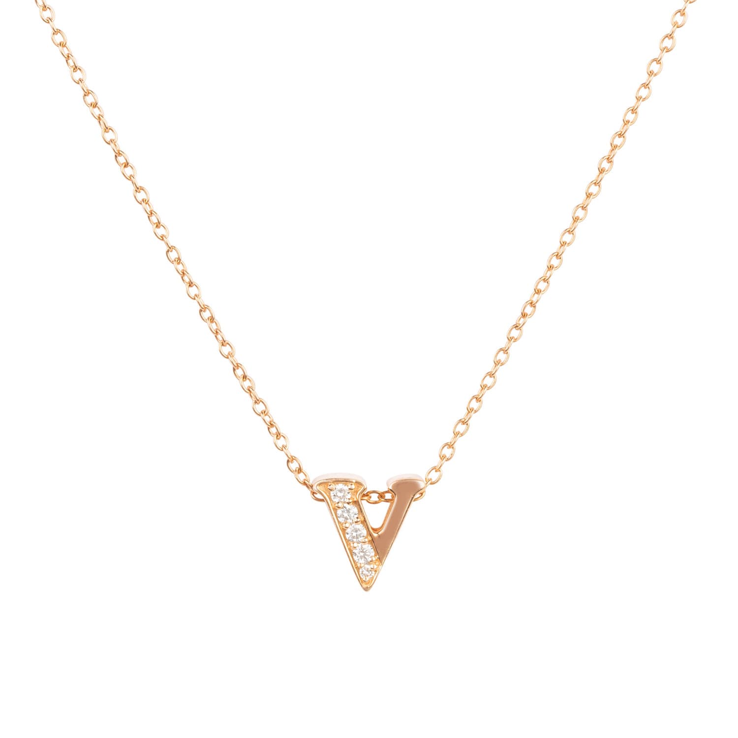 Diamond Initial Letter Pendant Necklace Rose Gold V Latelita Wolf Badger