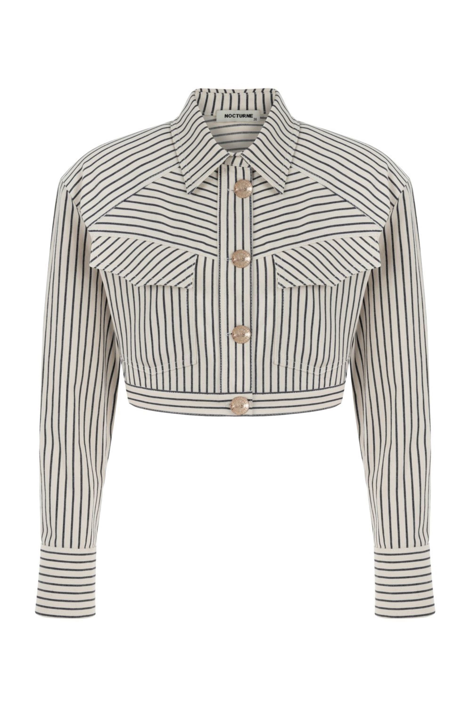 Nocturne Women's Striped Crop Jacket In Blue