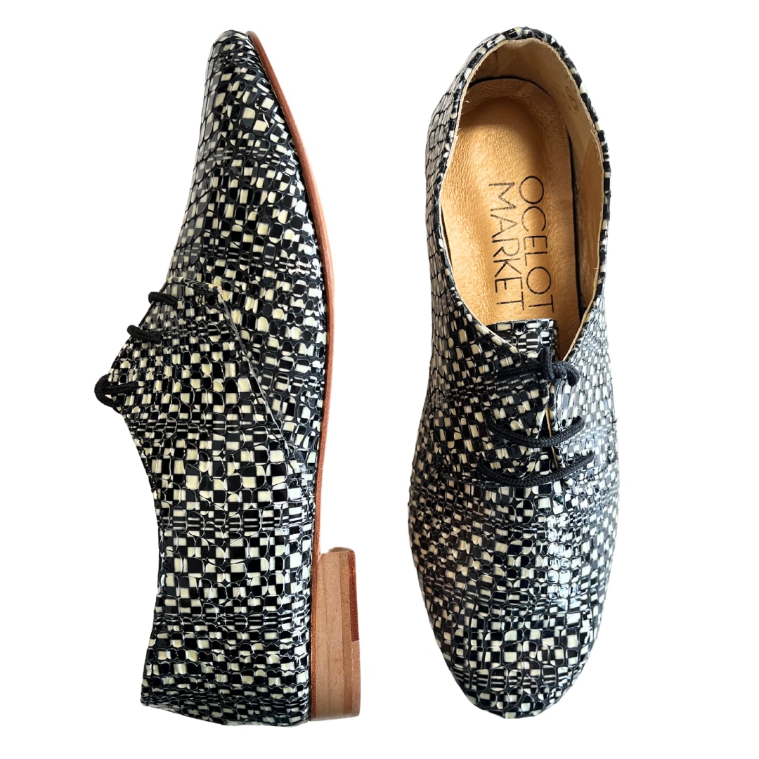 Ocelot Market Women's Black & White Checkered Brogue In Animal Print