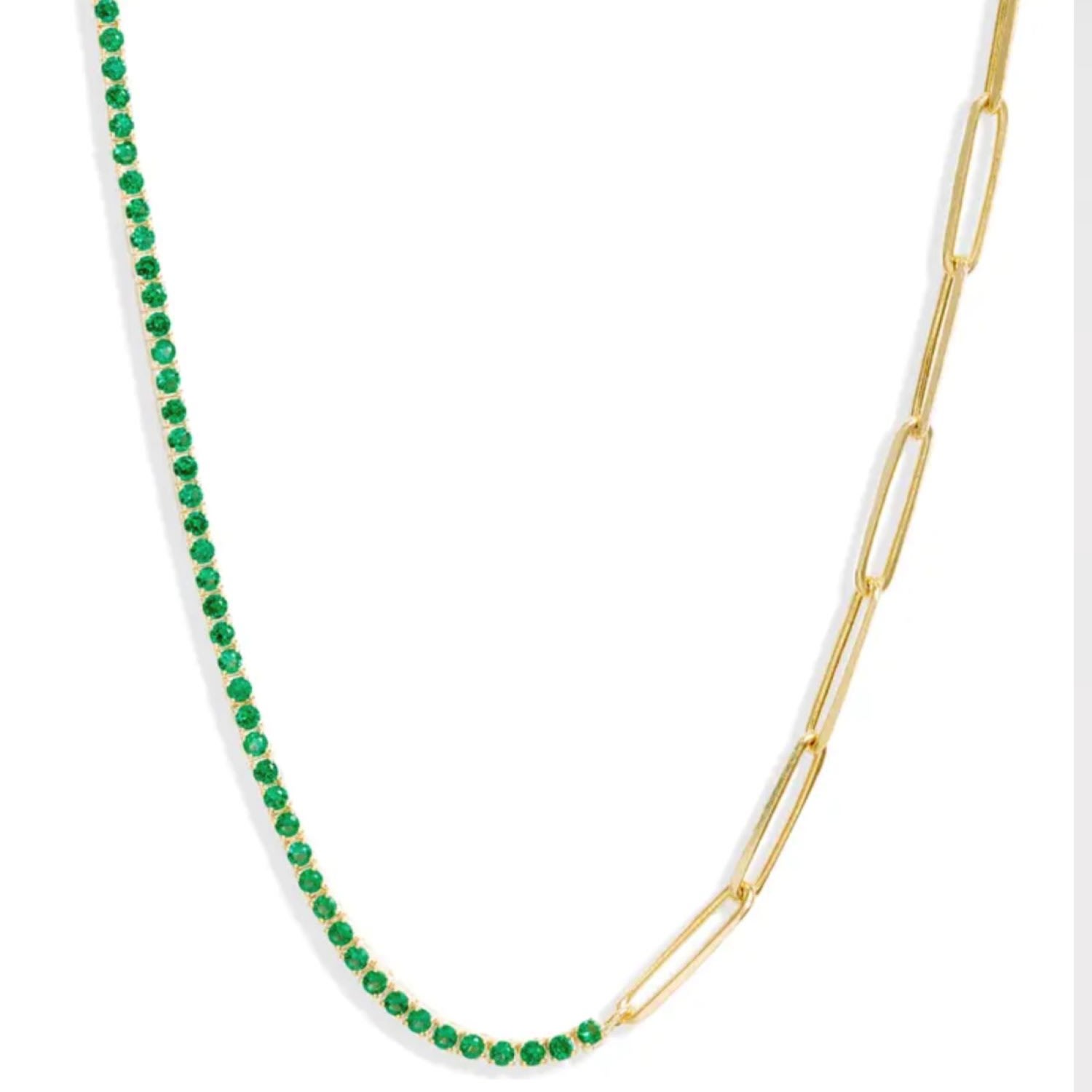 Women’s Gold / Green Half-Tennis & Half Link Necklace - Green Shymi