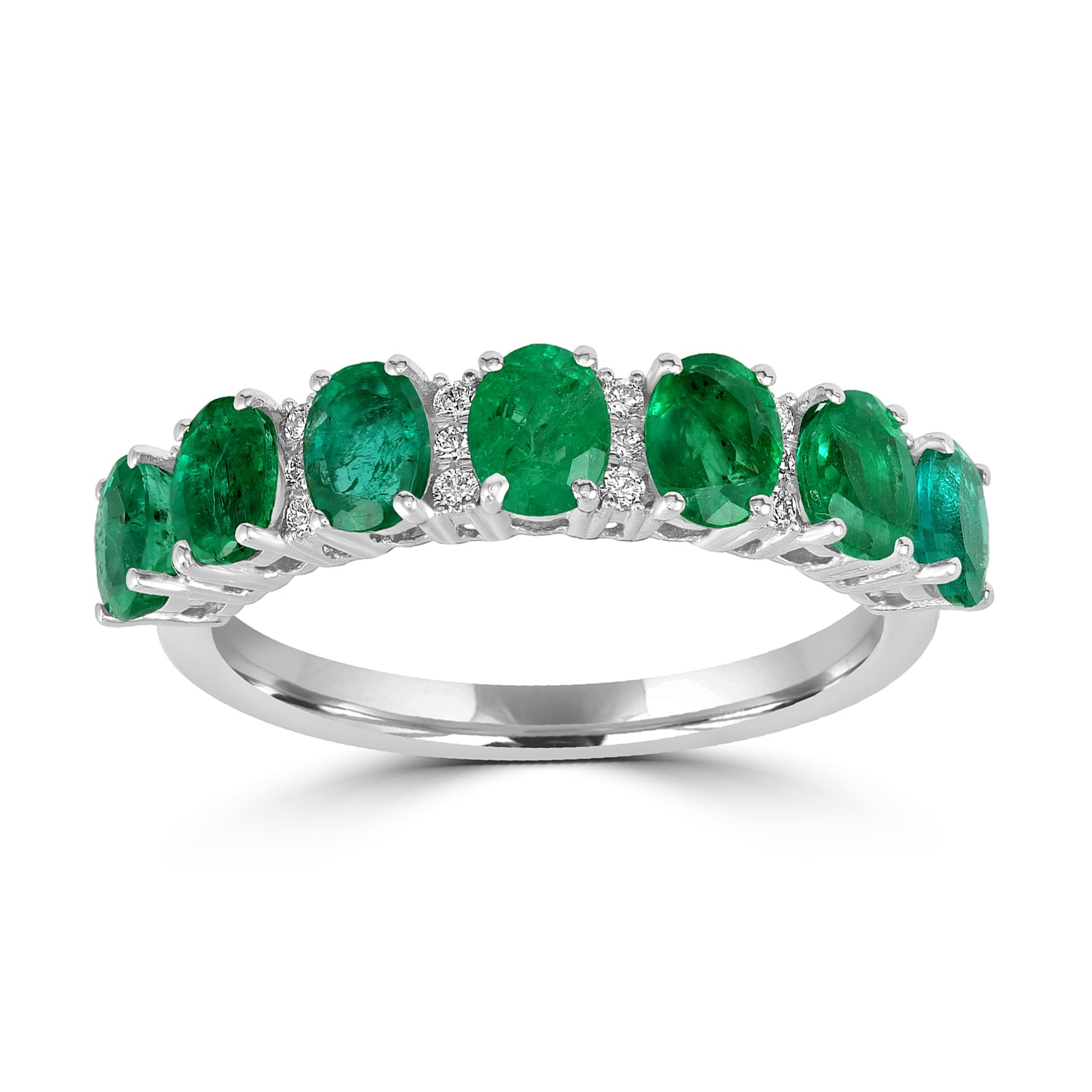Artisan Women's White / Green Natural Emerald & Diamond Eternity Band Ring In White Gold